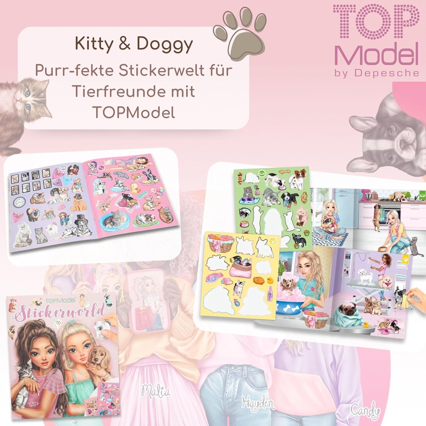 TOPModel Stickerworld Ballet + TopModel Stickerworld Kitty and Doggy - Creative Sticker Set for Girls with Cute Animal and Ballet Motifs, Perfect for Imaginative Play and Decoration!