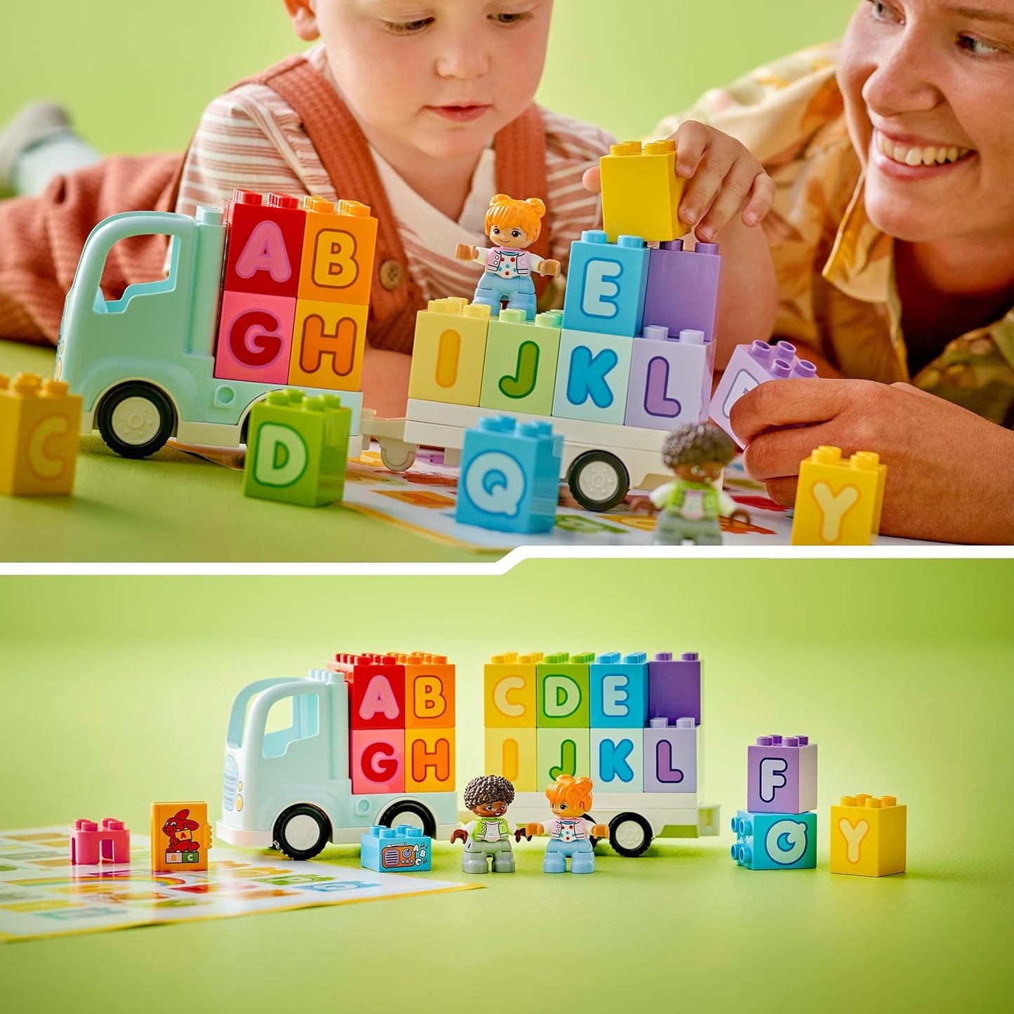 LEGO DUPLO Town Alphabet Truck Toy for Toddlers, Boys & Girls Aged 2 Plus, ABC Learning Vehicle Construction Toys Set with a Trailer Carrying Alphabet Bricks and Boy and Girl Figures 10421