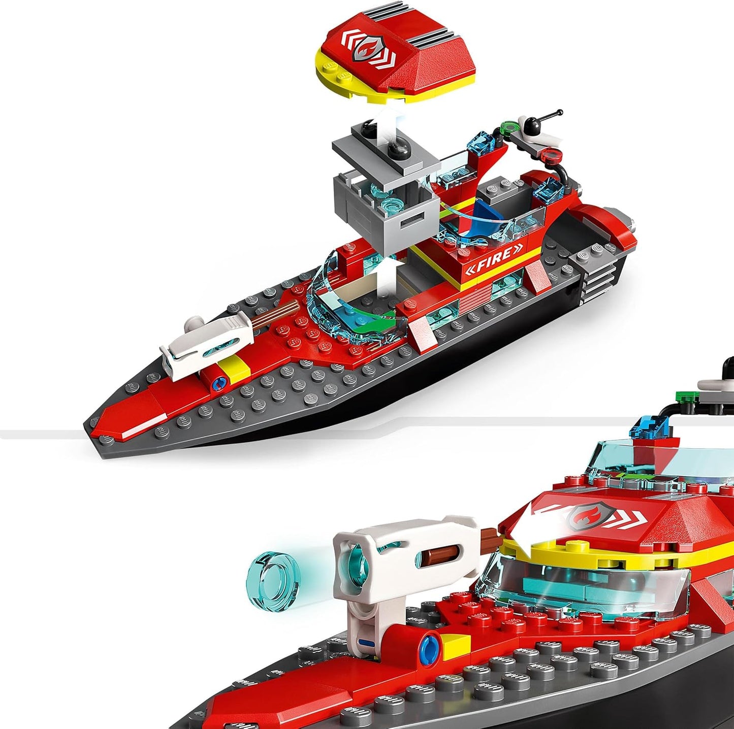 LEGO City Feuerwehrboot, Spielzeug, das im Wasser schwimmt, mit Rennboot, 3 Minifiguren und Jetpack, Feuerwehr-Boot-Spielzeug Geschenkidee für Jungen und Mädchen ab 5 Jahren 60373