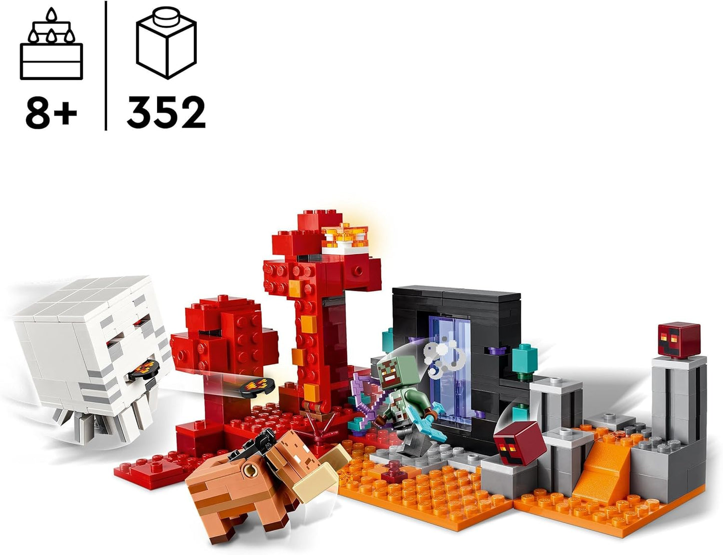 LEGO Minecraft Ambush on the Netherportal, Gaming Toy in Nether for Children with Battle Scenes and Legendary Figures Including Guest, Gift for Gamer Boys and Girls from 8 Years 21255