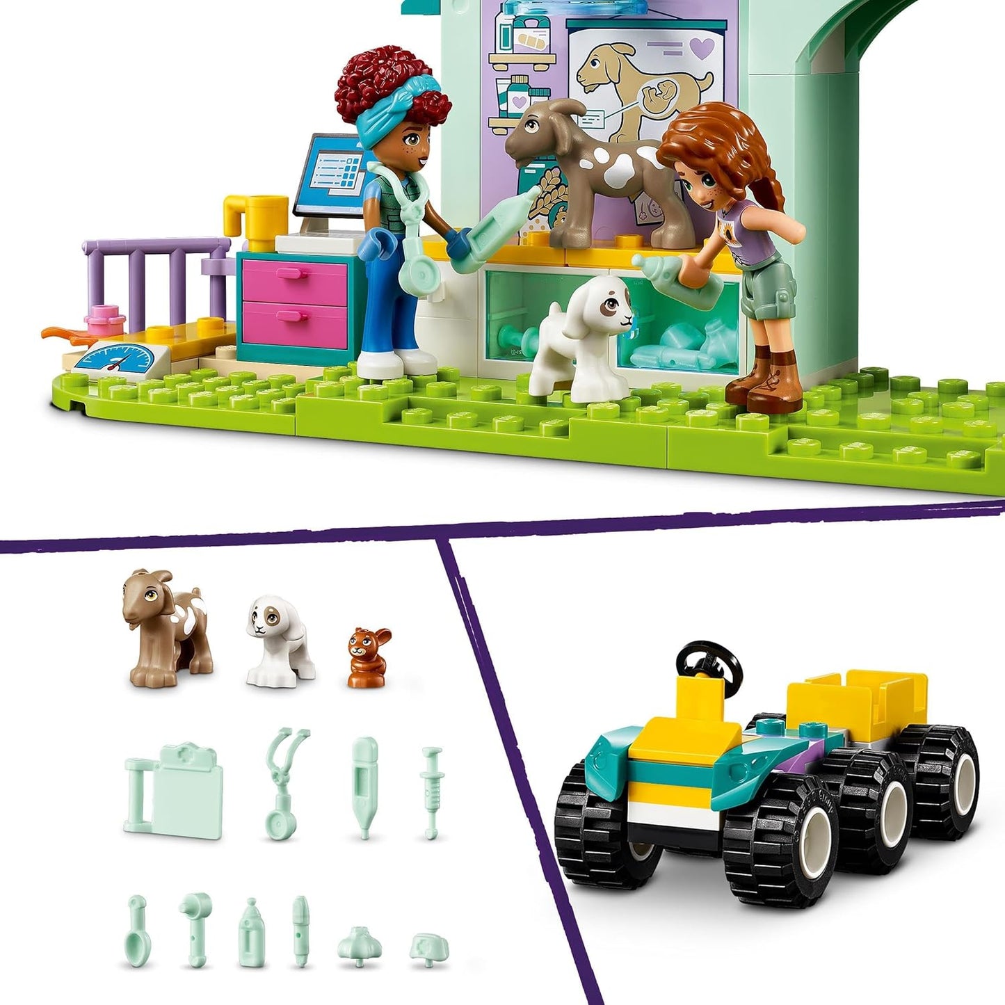 LEGO Friends Farm Animal Clinic, Farm Set with Veterinarian Toy for Children from 4 Years, Includes 2 Figures and 3 Animals Including Goat and Rabbit Figure, Gift for Girls and Boys 42632