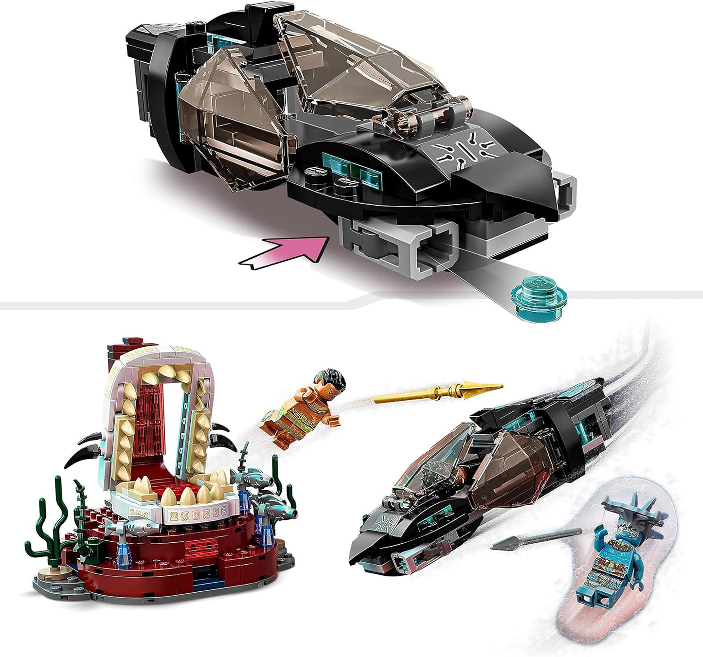 LEGO 76213 Marvel King Namor's Throne Room, Black Panther Wakanda Toy for Building, Set with Submarine for Children from 7 Years, Underwater Adventure with Superheroes