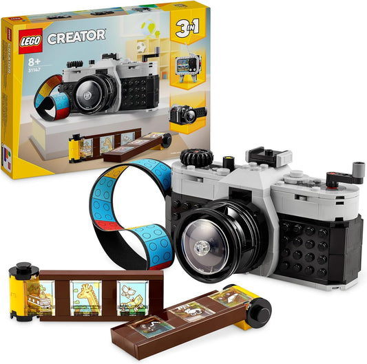 LEGO Creator 31147 3-in-1 Retro Camera Toy, Video Camera, TV Set, Desk Decoration for Children or Accessories for Bedroom, Photography Gifts for Girls and Boys from 8 Years