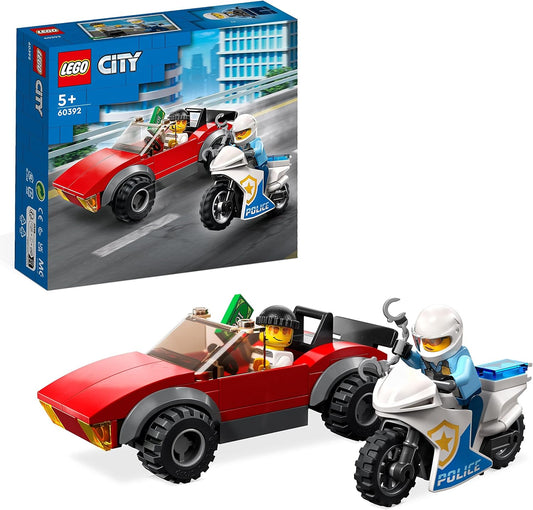 LEGO 60392 City Police Chase with Police Motorcycle Set, Racing Car Toy with Police Officer, Mini Figure for Children from 5 Years