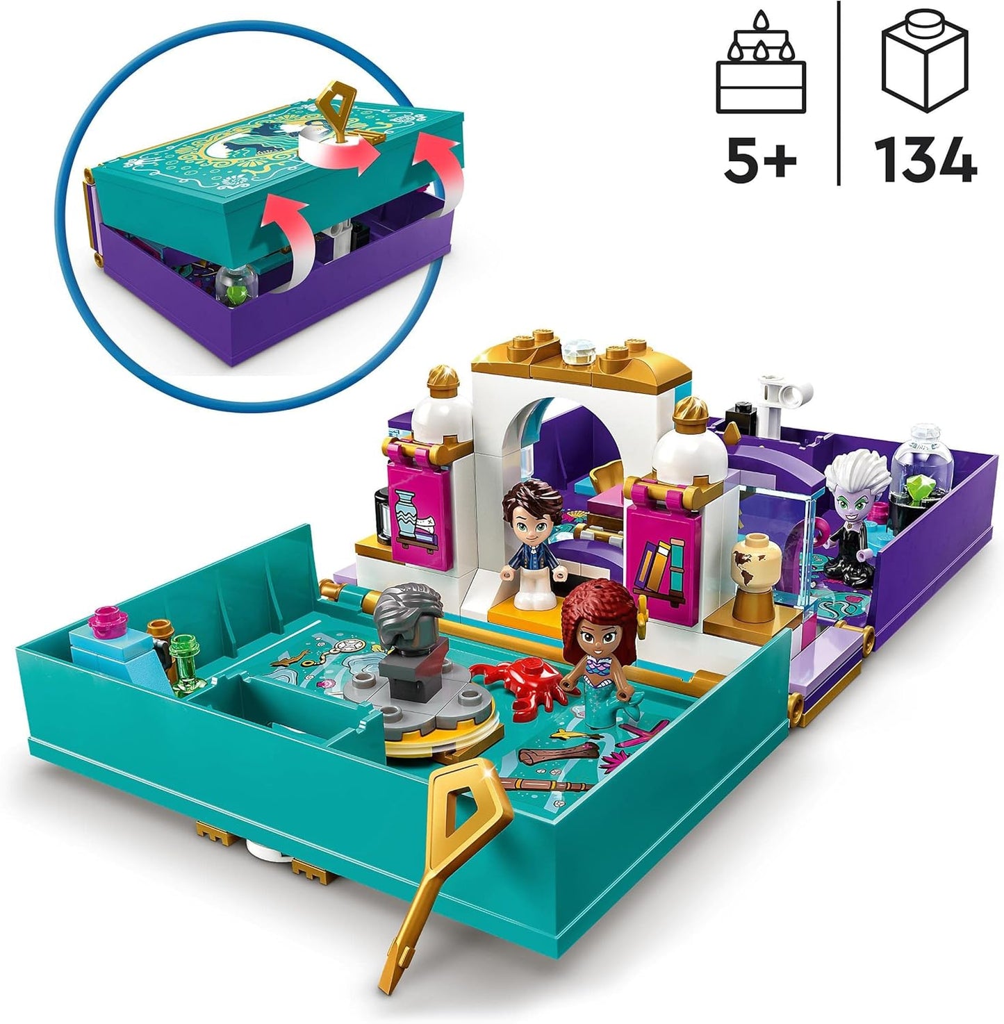 Lego 43213 Disney Princess, The Little Mermaid Fairy Tale Book Toy for Building for Children, Girls and Boys from 5 Years with Ariel and Prince Erik Micro Dolls, 2023 Film