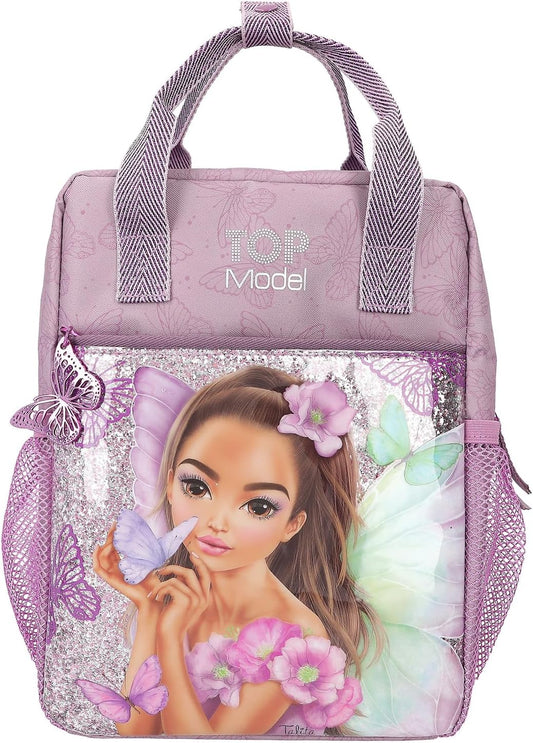 Depesche 12776 TOPModel Fairy Love Backpack in Mauve with Model Motif and Butterflies, Bag with Adjustable Straps, Pink, pink, Rucksack