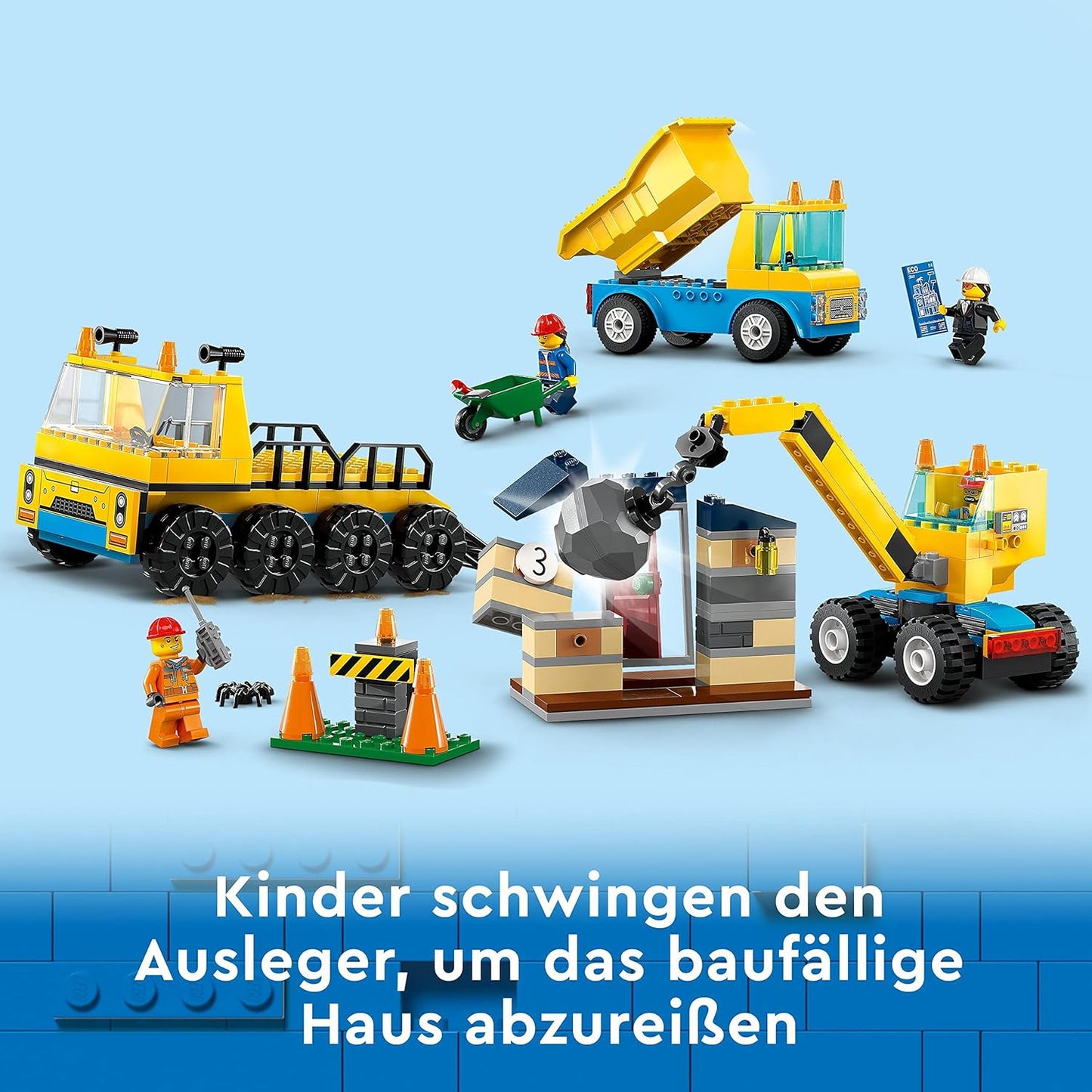 LEGO 60391 City Construction Vehicles and Crane with Demolition Ball, Toy with Excavator, Dumper and Transport Vehicles, Educational Toy for Toddlers from 4 Years