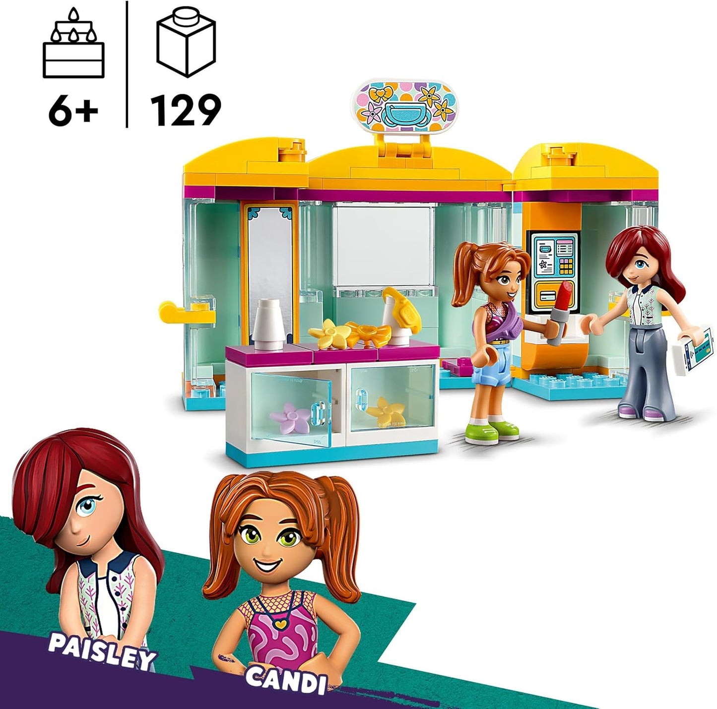 LEGO Friends Mini Boutique Toy Shop Small Makeup Set Paisley and Candi Figures Creative Gifts for 6 Year Old Girls and Boys 42608