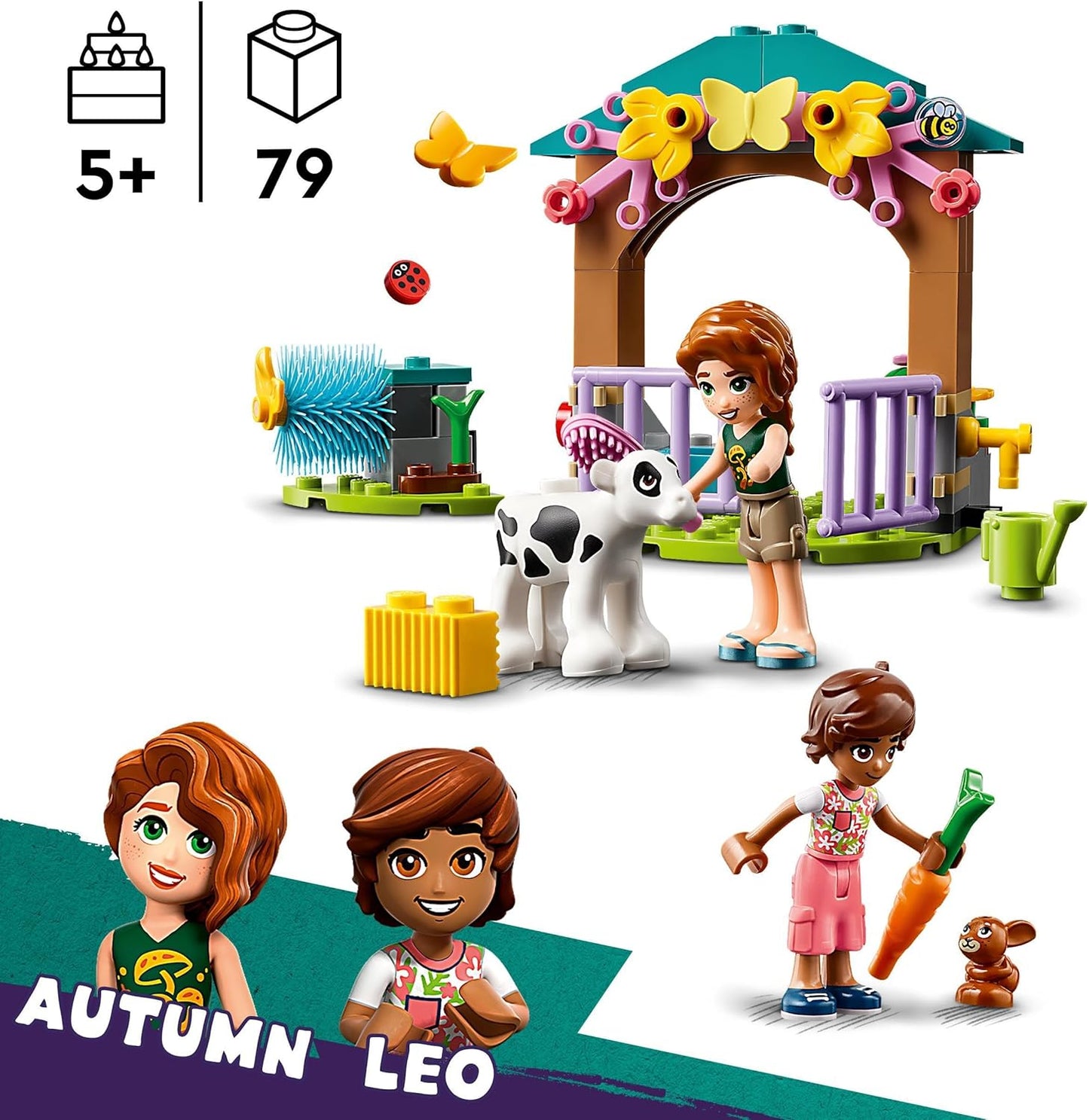 LEGO Friends Autumns Calf Hutch Farm Toy with Animals for Kids, Small Set of 2 Figures, Rabbit and Cow Figure, Gift for 5 Year Old Girls and Boys 42607