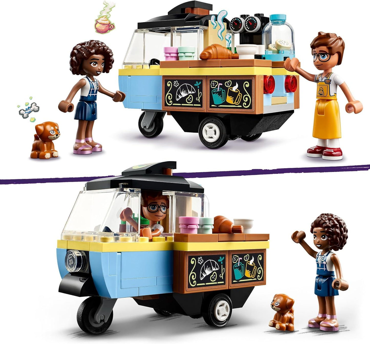 LEGO Friends Rolling Café, Small Bakery Toy for Children, Gift for Girls and Boys from 6 Years, Educational Toy with Aliya, Jules and the Dog Aira 42606