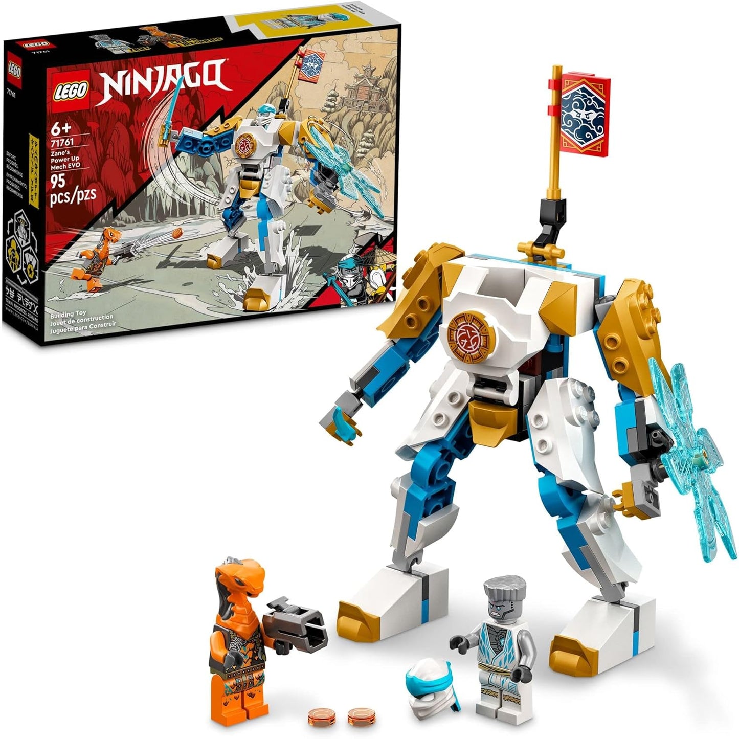 LEGO Ninjago Zane's Power Up Mech EVO 71761 Playset Featuring Ninja Battle Toys, Ninjago Zane and a Snake Figure; Creative Building Kit for Ninja Fans Aged 6+ (95 Pieces)