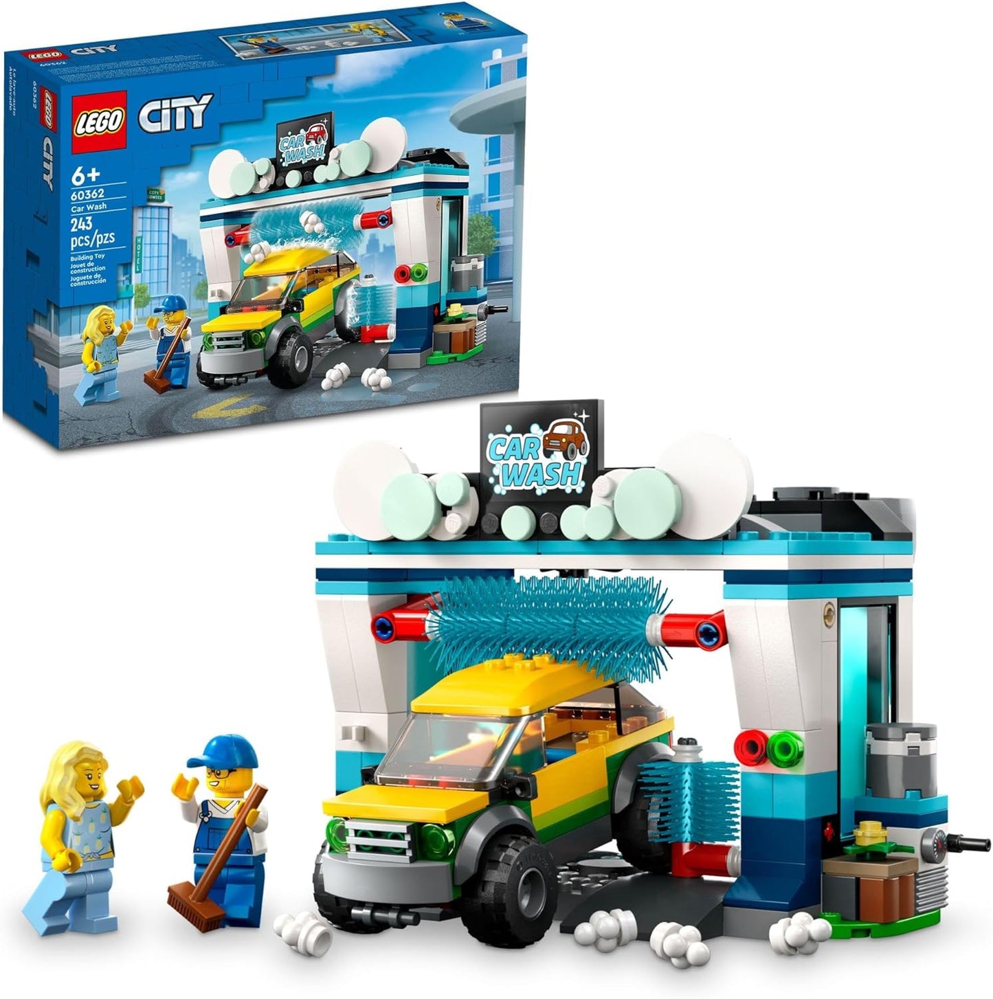 LEGO City Car Wash 60362 Construction Toy Set, Fun Gift Idea for Children from 6 Years, with Rotating Wash Brushes and a Car and 2 Mini Figures