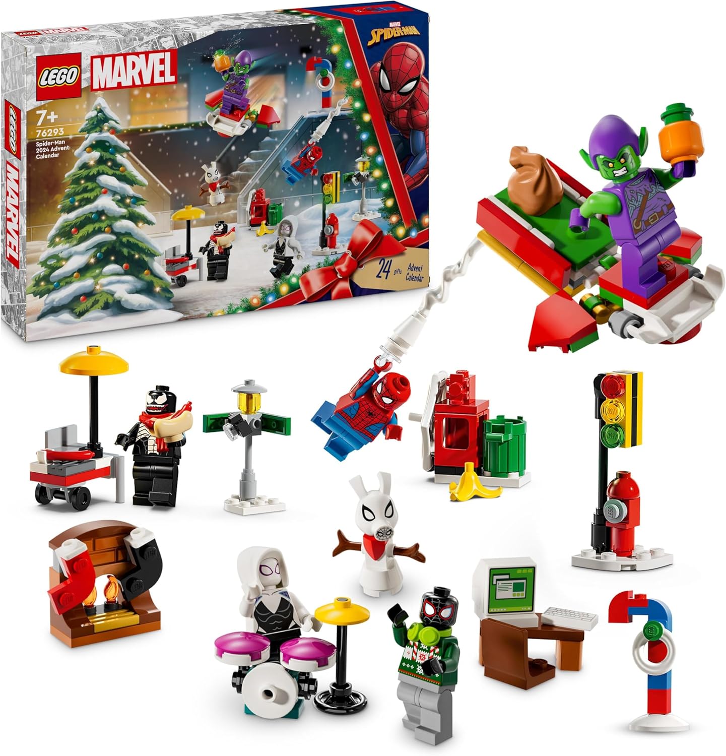 LEGO Marvel Spider-Man 2024 Advent Calendar for Kids, Small Buildable Super Hero Models, Fun Seasonal Christmas Countdown Treat, Gift Idea for 7 Plus Year Old Boys and Girls 76293