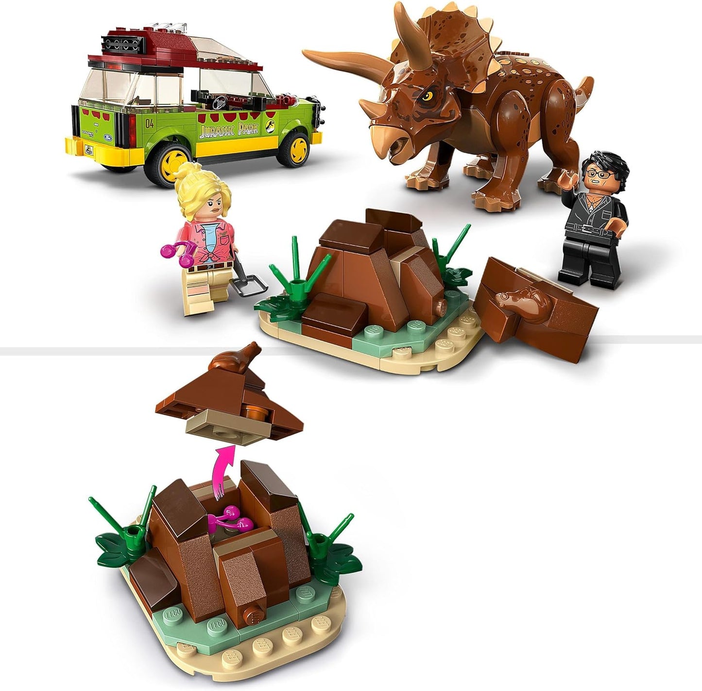 LEGO 76959 Jurassic Park Triceratops-Forschung, Dinosaurier Spielzeug mit Figur und Auto zum Sammeln zum 30. Jubiläum