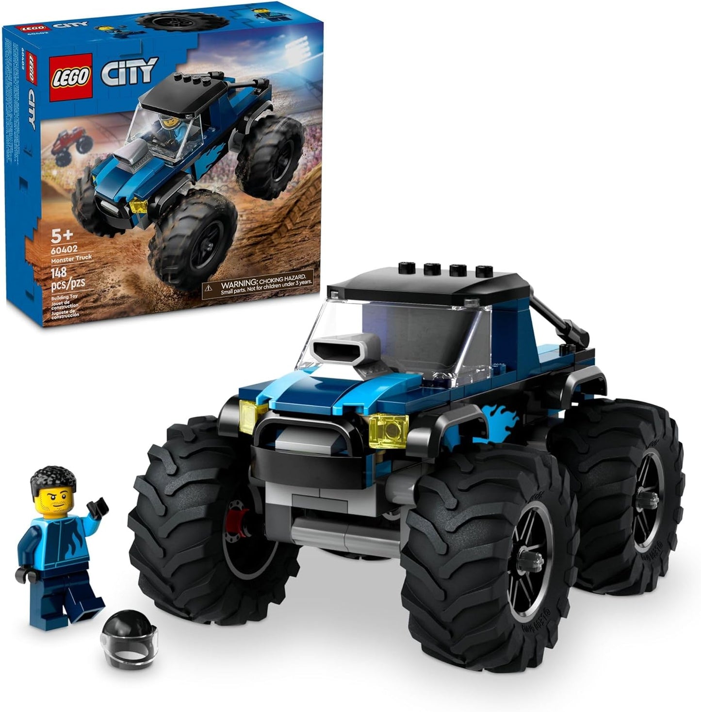 LEGO City Blue Monster Truck Off-Road Toy Playset with Driver Mini Figure, Imaginative Toy for Children, Funny Gift for Boys and Girls from 5 Years, Mini Monster Truck, 60402