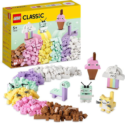 LEGO 11028 Classic Pastel Creative Building Set Building Blocks Box, Construction Toy for Girls and Boys from 5 Years with Models; Ice Cream, Dinosaur, Cat & More