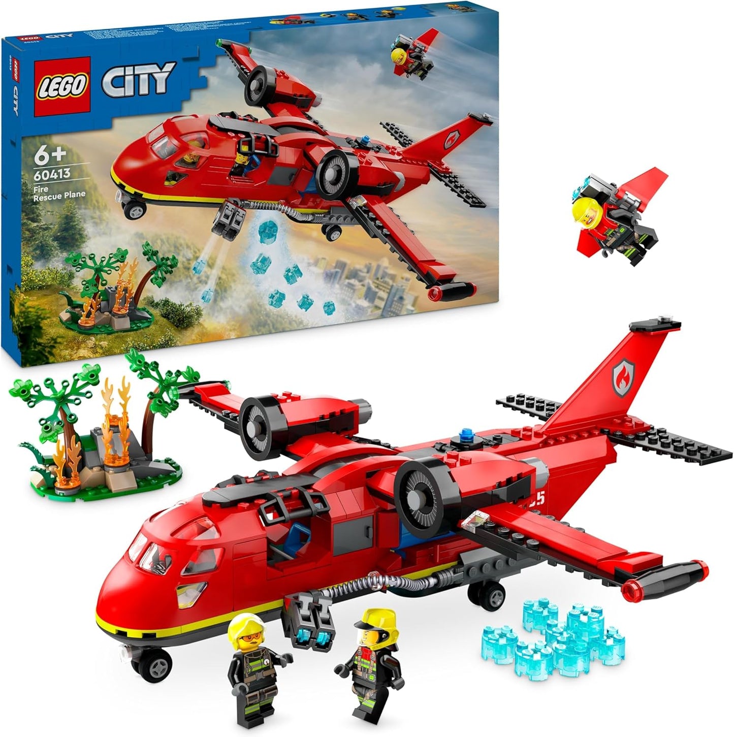 LEGO City Fire Plane, Fire Brigade Set with Airplane Toy for Children, Construction Set with 3 Firefighter Figures and Fire Backdrop, Great Gift Idea for Boys and Girls from 6 Years 60413