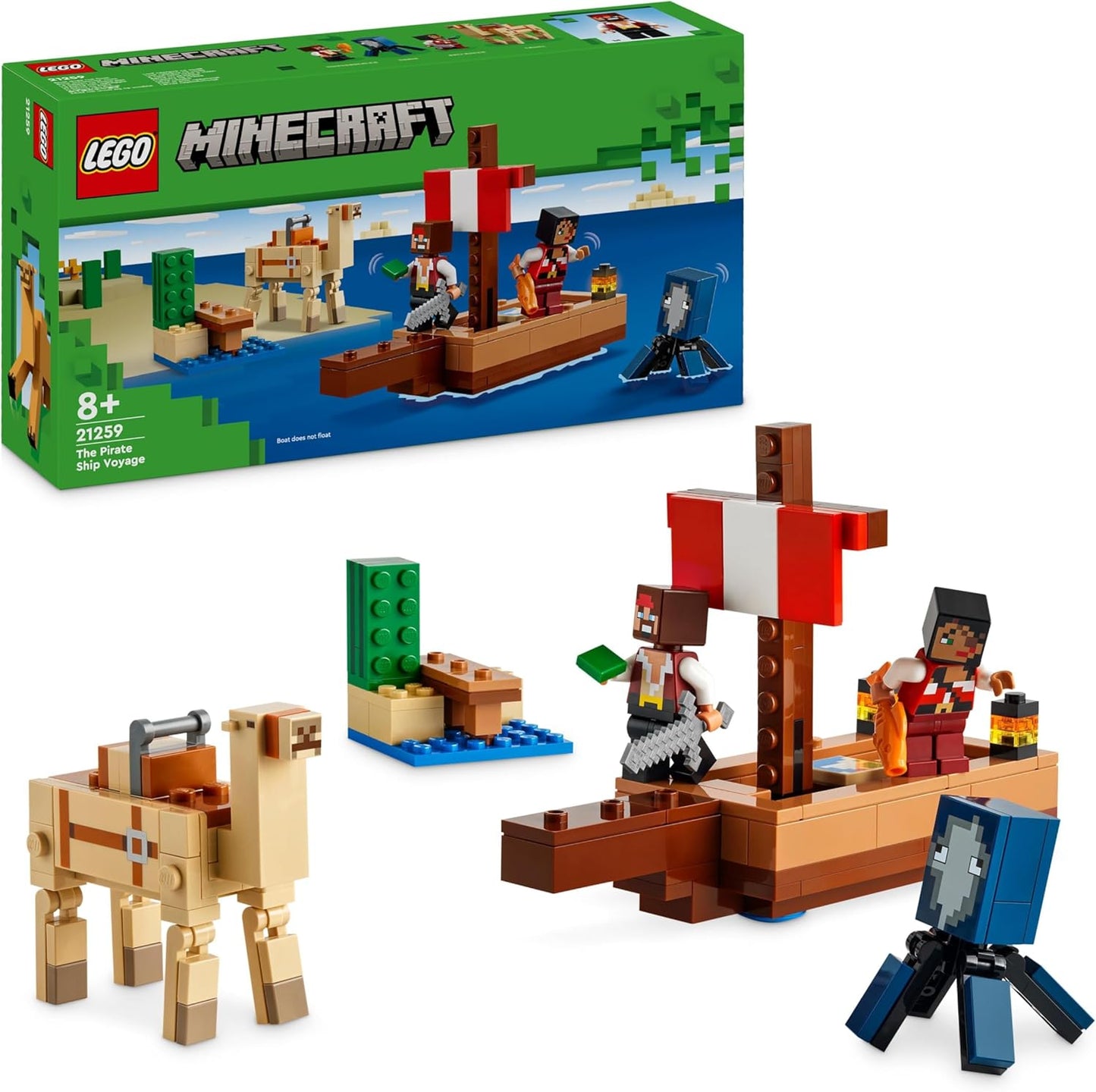 LEGO Minecraft The Pirate Ship Journey, Toy Ship with Pirate Figures, Squid and Camel, Building Toy for Role Play, Gift for Boys and Girls from 8 Years 21259