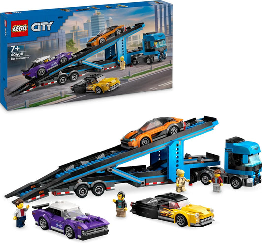 LEGO City Car Transporter with Sports Car, Set of 4 Toy Cars for Boys and Girls from 7 Years, Christmas or Birthday Gift, 4 Mini Figures for Role Play 60408