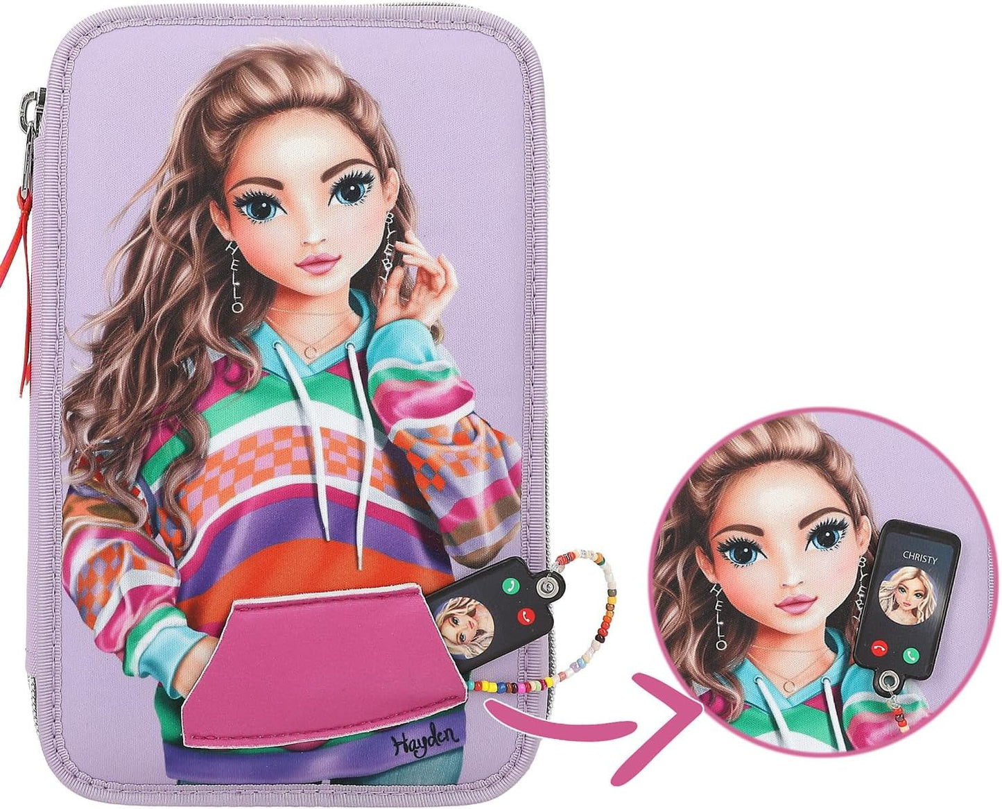 Depesche TOPModel Joy Triple Pencil Case with Applied Smartphone Purple