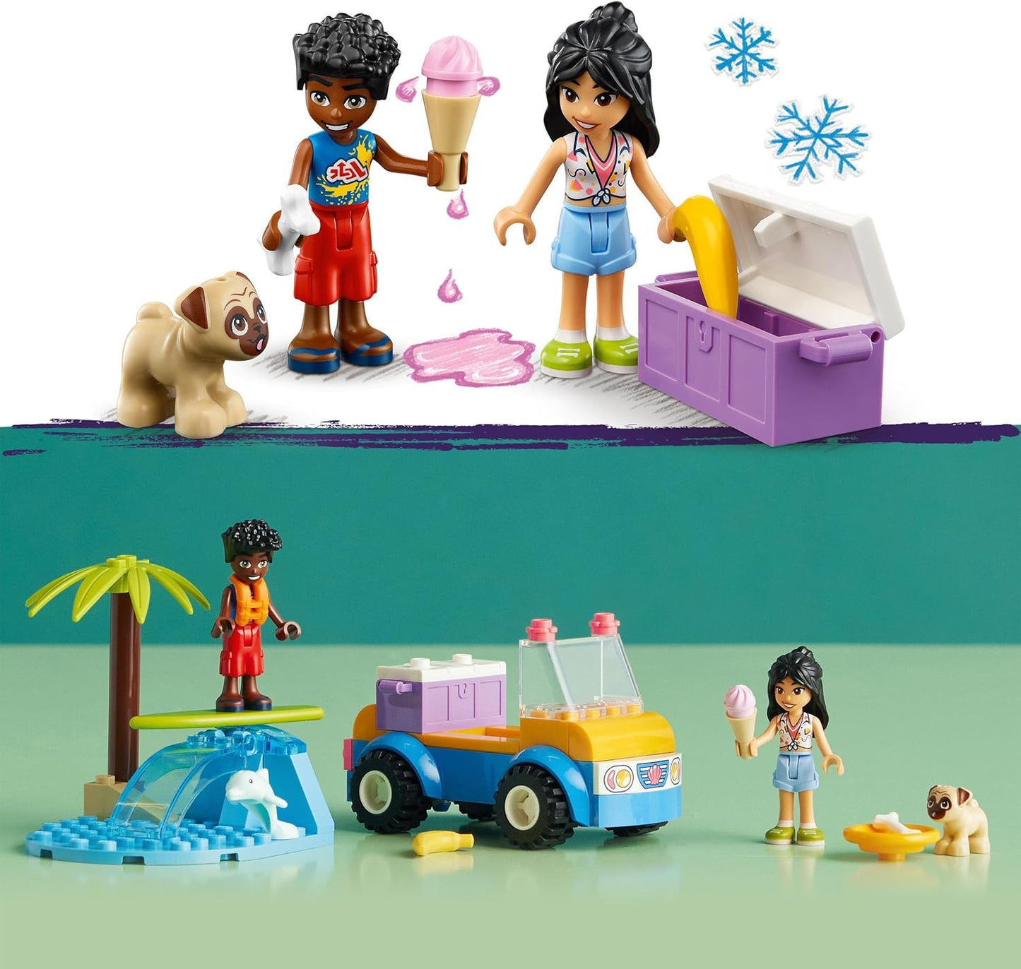 LEGO Friends 41725 Beach Buggy Fun Set with Toy Car, Surfboard, Mini Dolls and Dolphin and Dog Animal Figures, Summer Playset for Children, Girls and Boys from 4 Years