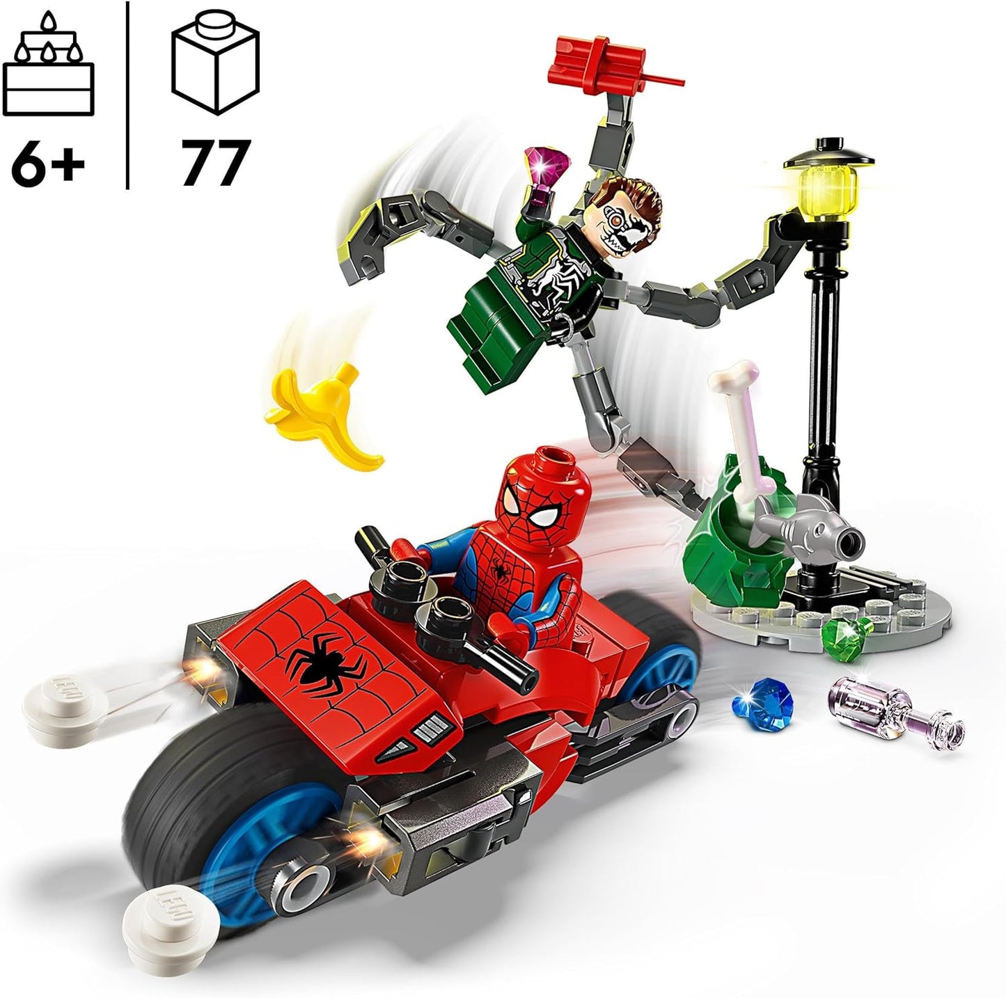 LEGO Marvel Motorcycle Chase: Spider-Man vs. Doc Ock, 76275 Superhero Toy for Kids with Figures, Shooters and Web Shooter, Great Gift for Boys and Girls from 6 Years