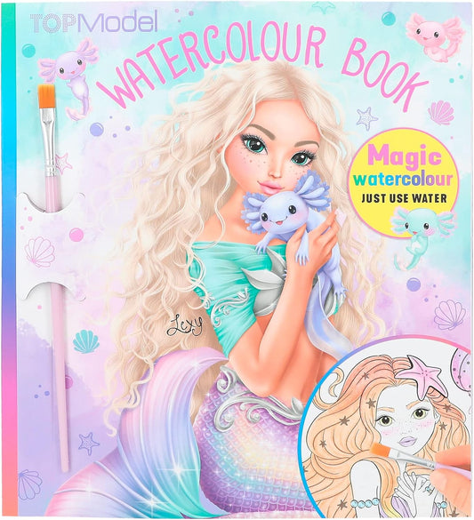 Depesche 12414 TOPModel Mermaid Watercolour Book, Colouring Book with Brush and 15 Underwater Motifs for Painting with Water