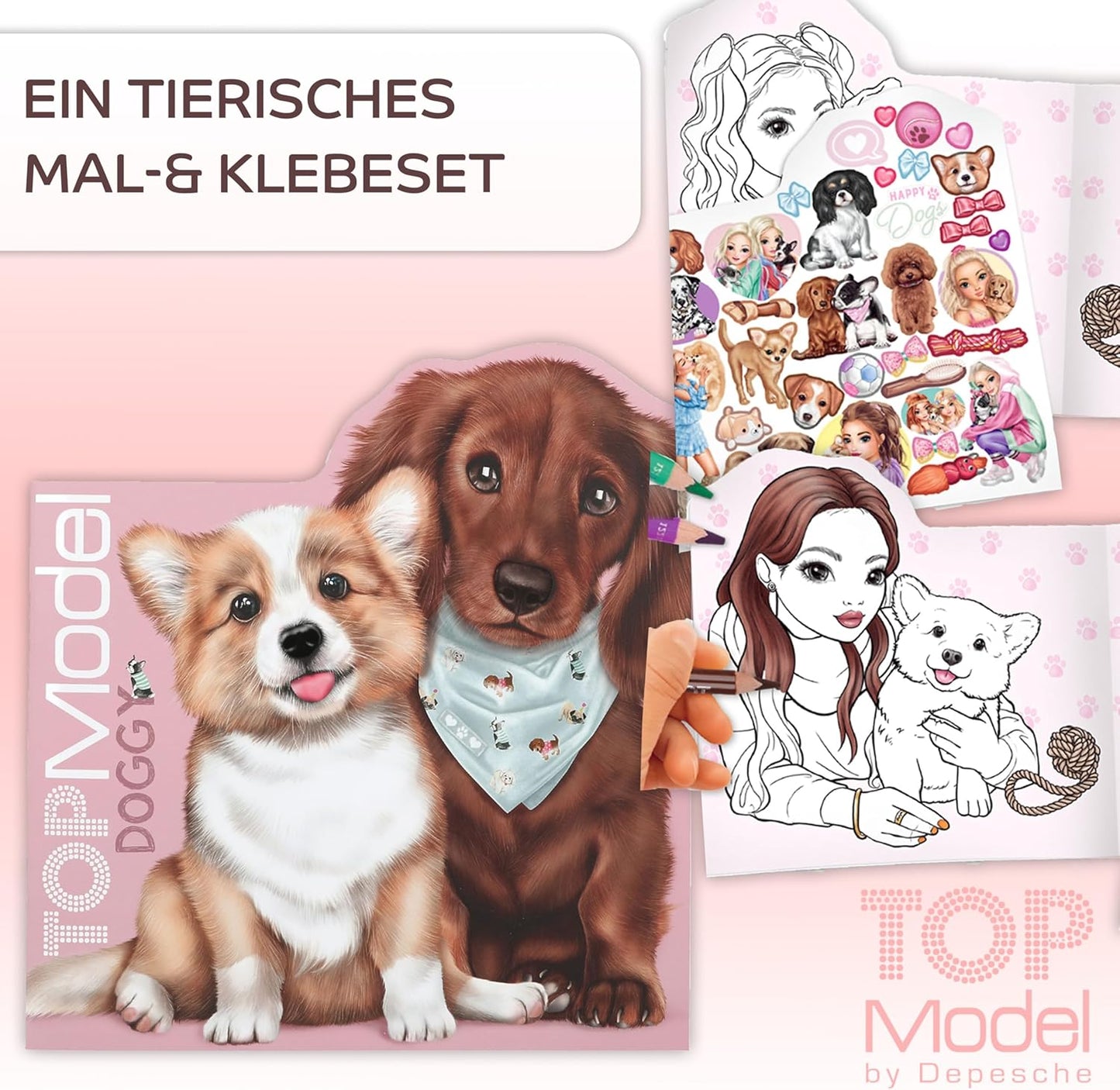 TOPModel Create Your Doggy Colouring Book + TOPModel Figural Colouring Book Kitty and Dog - Creative Colouring and Design for Animal Lovers with Cute Dogs and Cats, Ideal for Little Artists