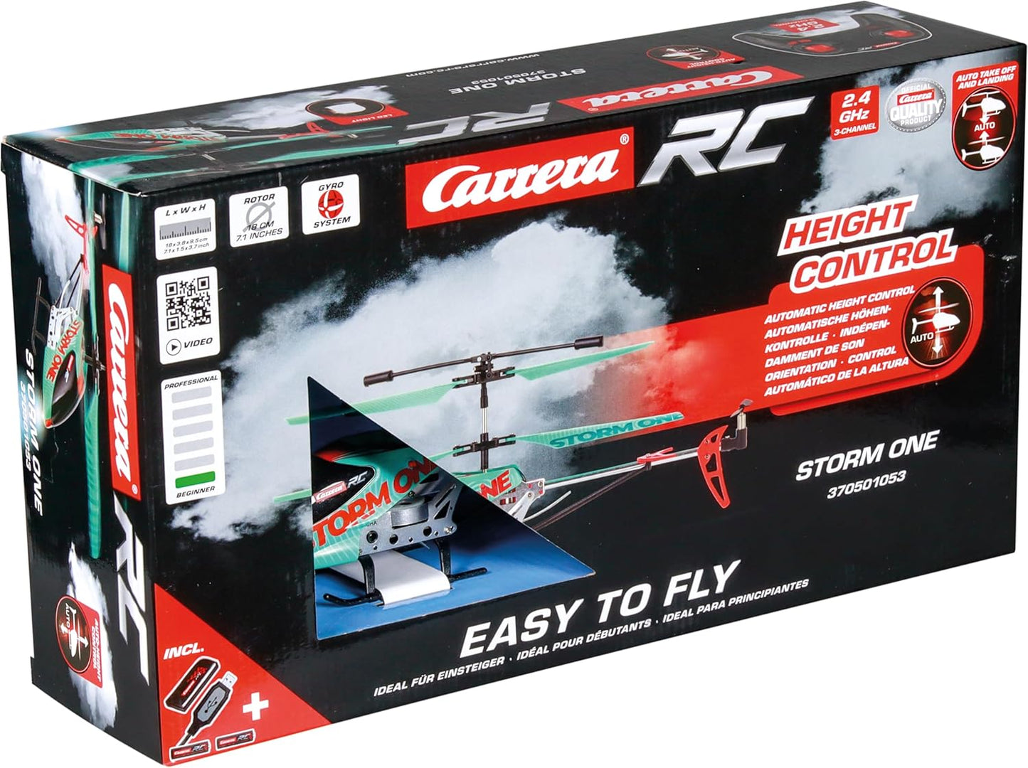 Carrera RC 2.4 GHz Storm One I Helicopter with Aluminium Fuselage I High Quality Coaxial Rotor Control I Gyro System I Automatic Altitude Assistant with Auto Start & Landing Function