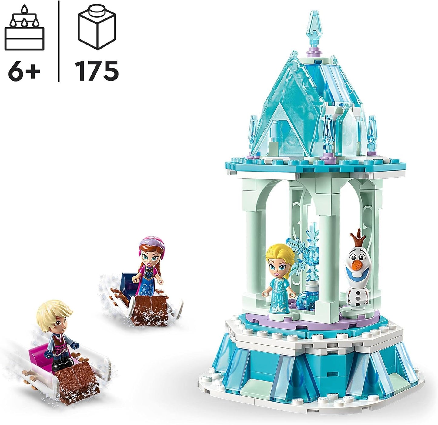 LEGO Disney Princess Anna's and Elsa's Magic Carousel, Frozen Toy, Inspired by Frozen Ice Palace with 3 Iconic Micro Doll Figures and Olaf Figure 43218