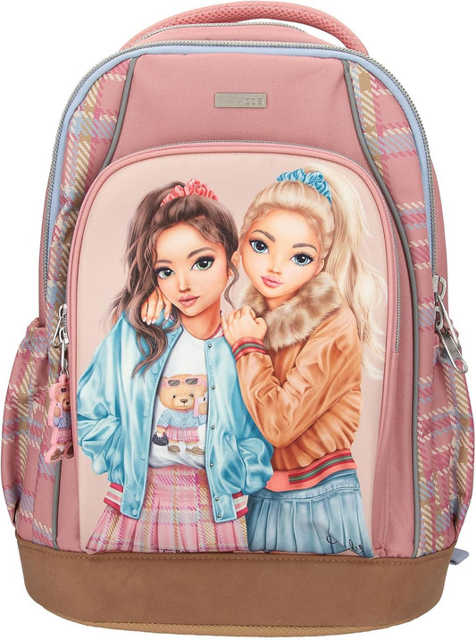 Depesche 13013 TOPModel Team Teddy School Backpack in Pink with Model Motif and Pendant, School Bag with Adjustable Straps