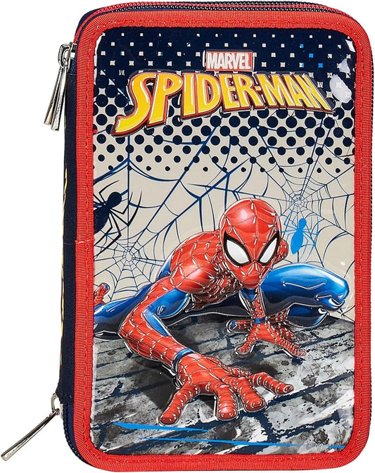 Spider-Man School Pencil Case with 3 Compartments, Webbed Wonder Blue Red - Pencil Case with Multiple Compartments with Pencils, Pens and Colours, Multicoloured, Taglia Unica, Modern, multicoloured,