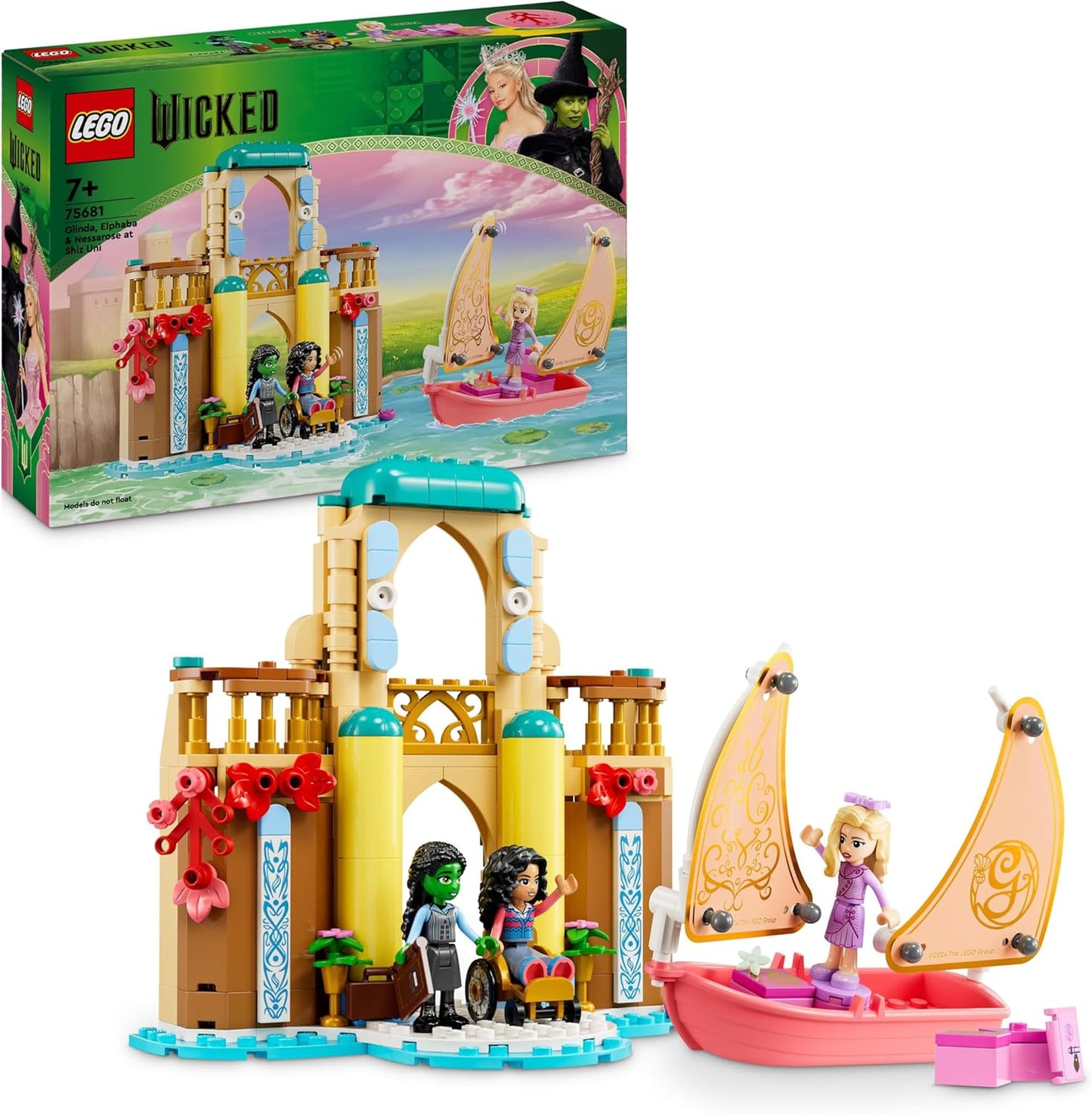 LEGO Wicked Glinda, Elphaba and Nessarose at Shiz University, Sailing Boat and 3 Toy Figures, Toy Boat, Gift for Girls and Boys from 7 Years Who Love Dollhouses 75681