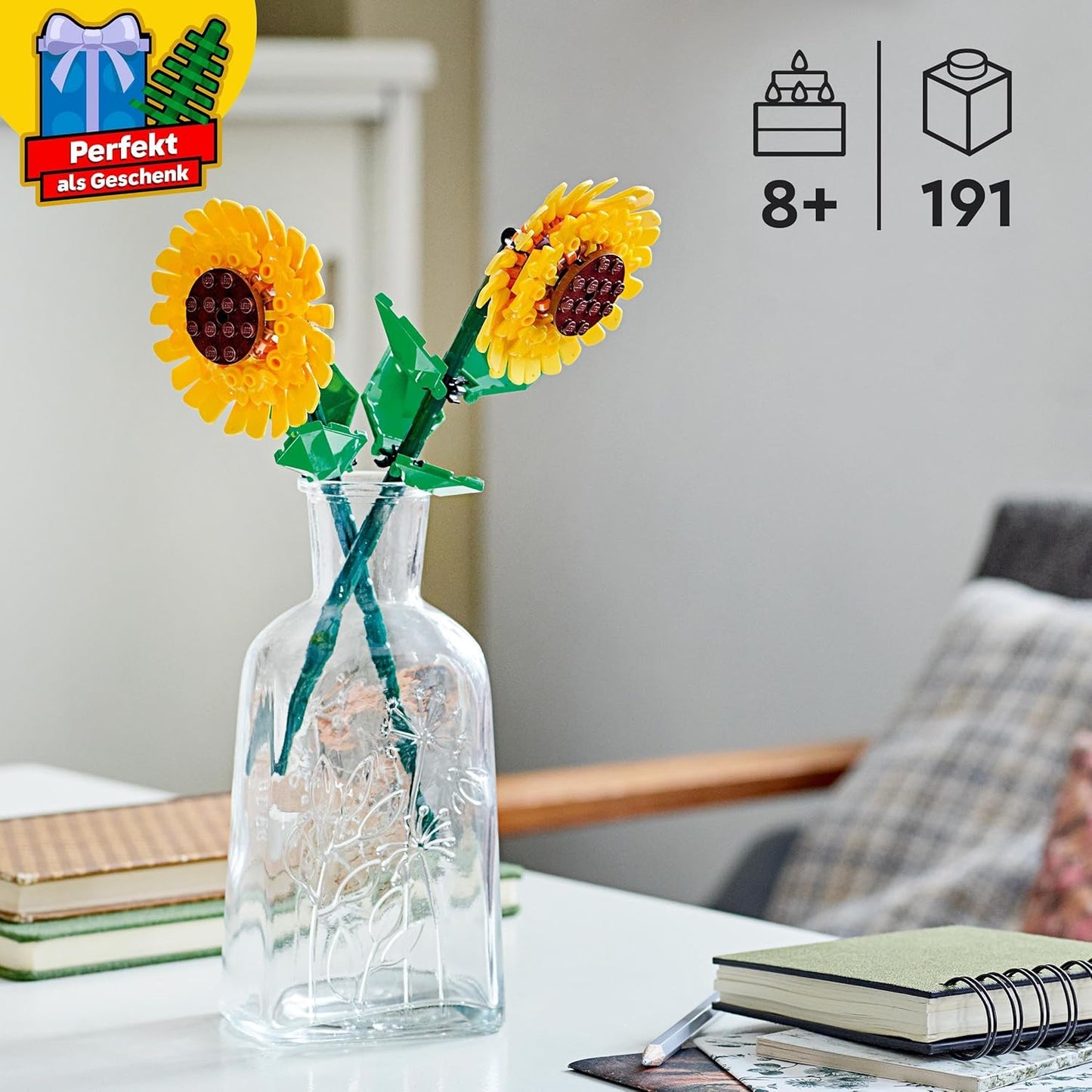 LEGO Sonnenblumen, Set mit Kunstblumen für Kinder ab 8 Jahren, ideal als Kinderzimmer-Deko oder Blumenstrauß, Geschenk für jugendliche Mädchen und Jungen, Botanical Collection 40524