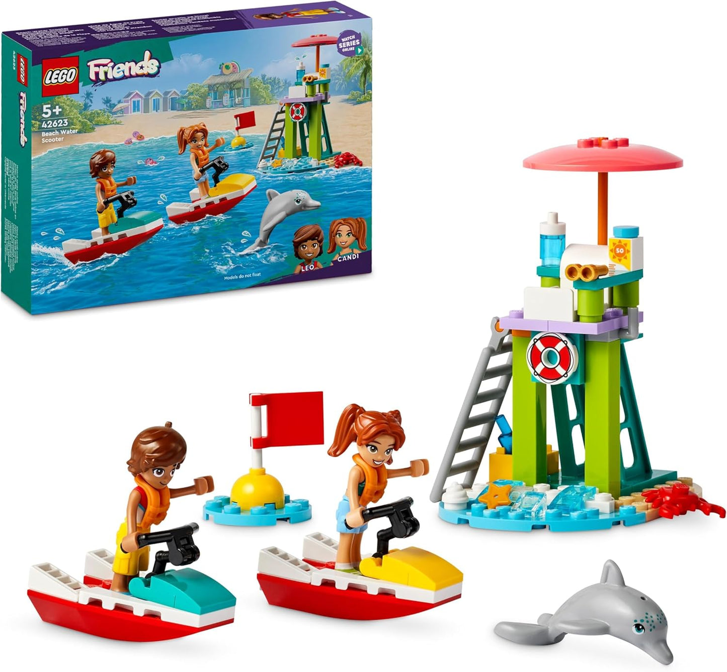 LEGO Friends Lifeguard Lookout Tower with Jet Skis, Children's Toy, Gift Idea for Girls and Boys from 5 Years with 2 Toy Figures and Dolphin, Jet Ski Toy 42623