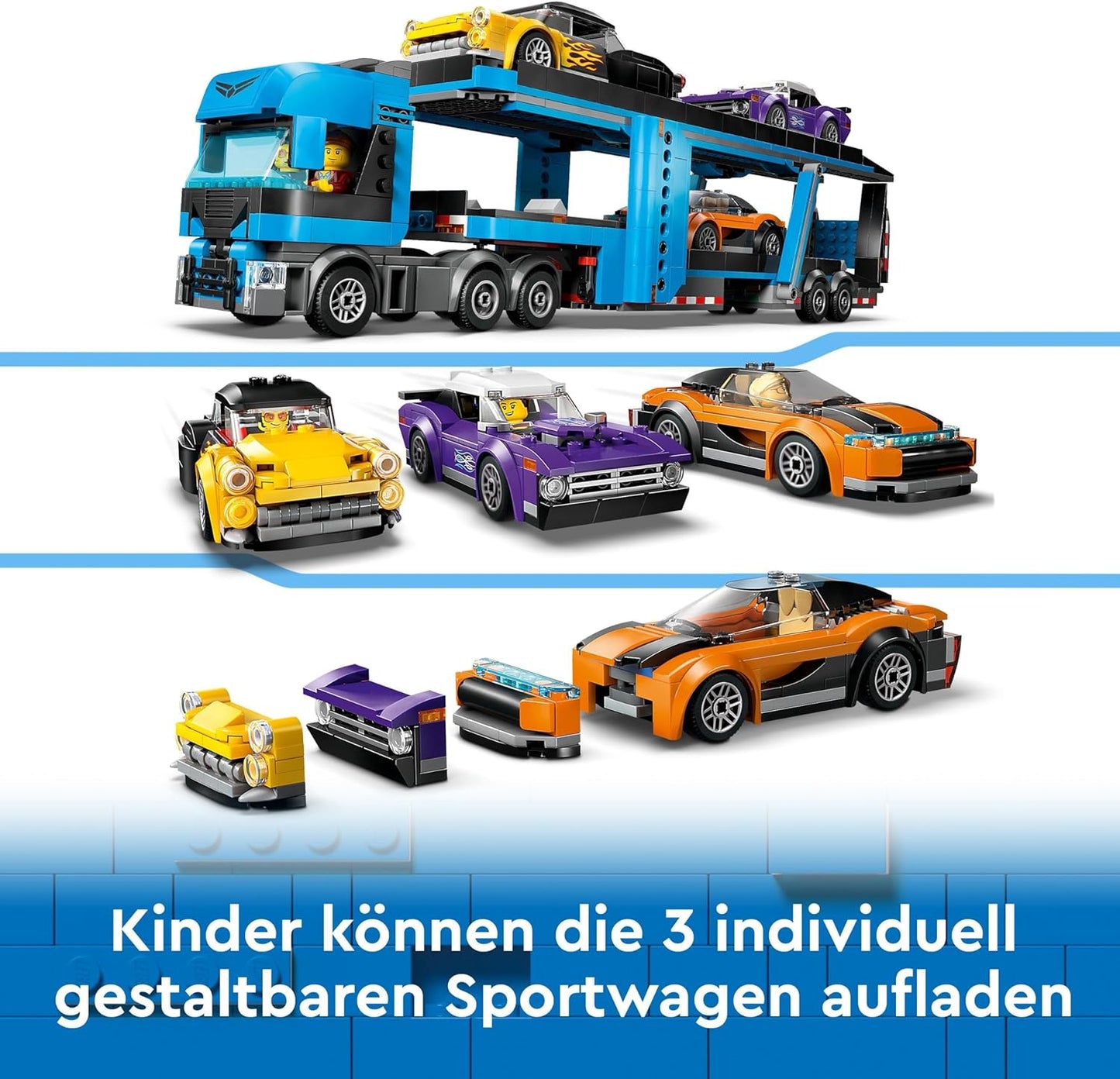 LEGO City Car Transporter with Sports Car, Set of 4 Toy Cars for Boys and Girls from 7 Years, Christmas or Birthday Gift, 4 Mini Figures for Role Play 60408