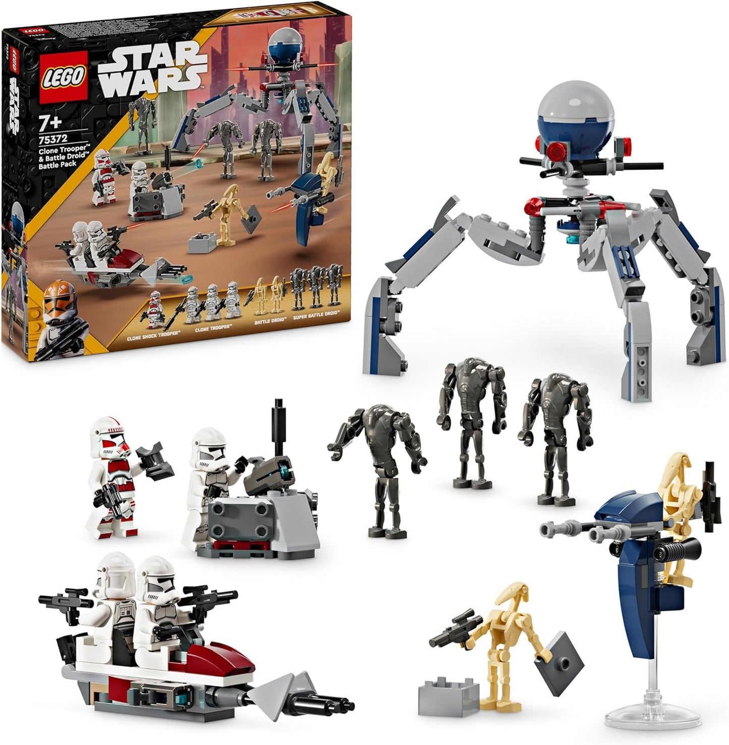 LEGO Star Wars Clone Trooper & Battle Droid Battle Pack, Toy for Children with Buildable Speeder Bike, Tri-Droid Figures and Defence Posts, Gift for Boys and Girls from Age 7 and Up, 75372