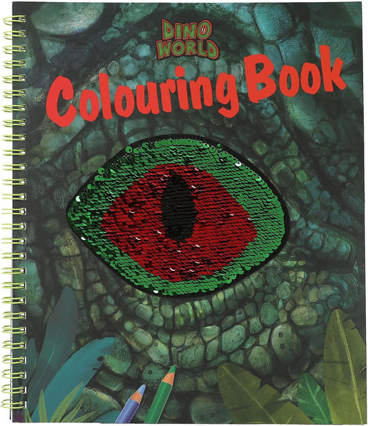 Depesche 12757 Dino World Colouring Book with Sequin Design, with 20 Pages for Designing Dinosaur Motifs, Includes a Sticker Sheet