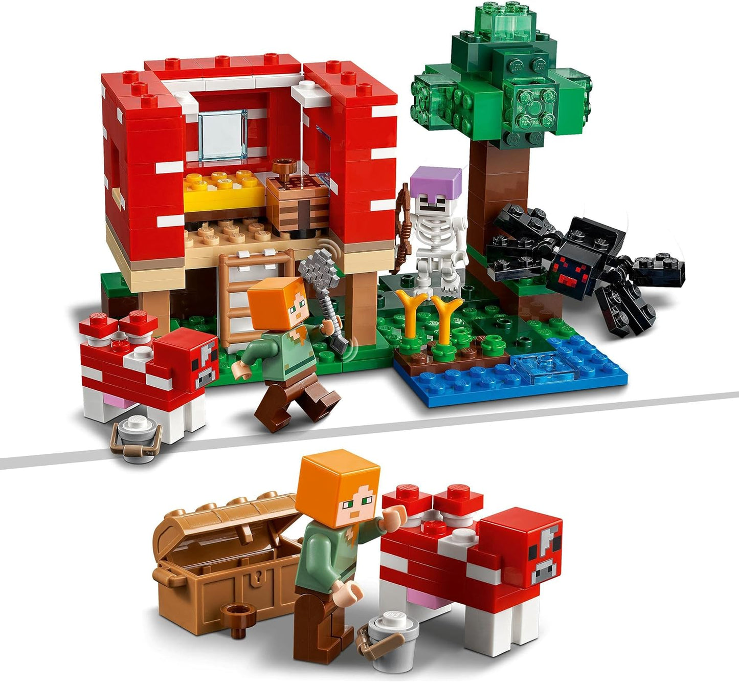 LEGO Minecraft The Mushroom House, Toy from 8 Years, Gift for Children with Figures of Alex, Mooshroom & Spider Rider, Children's Toy 21179