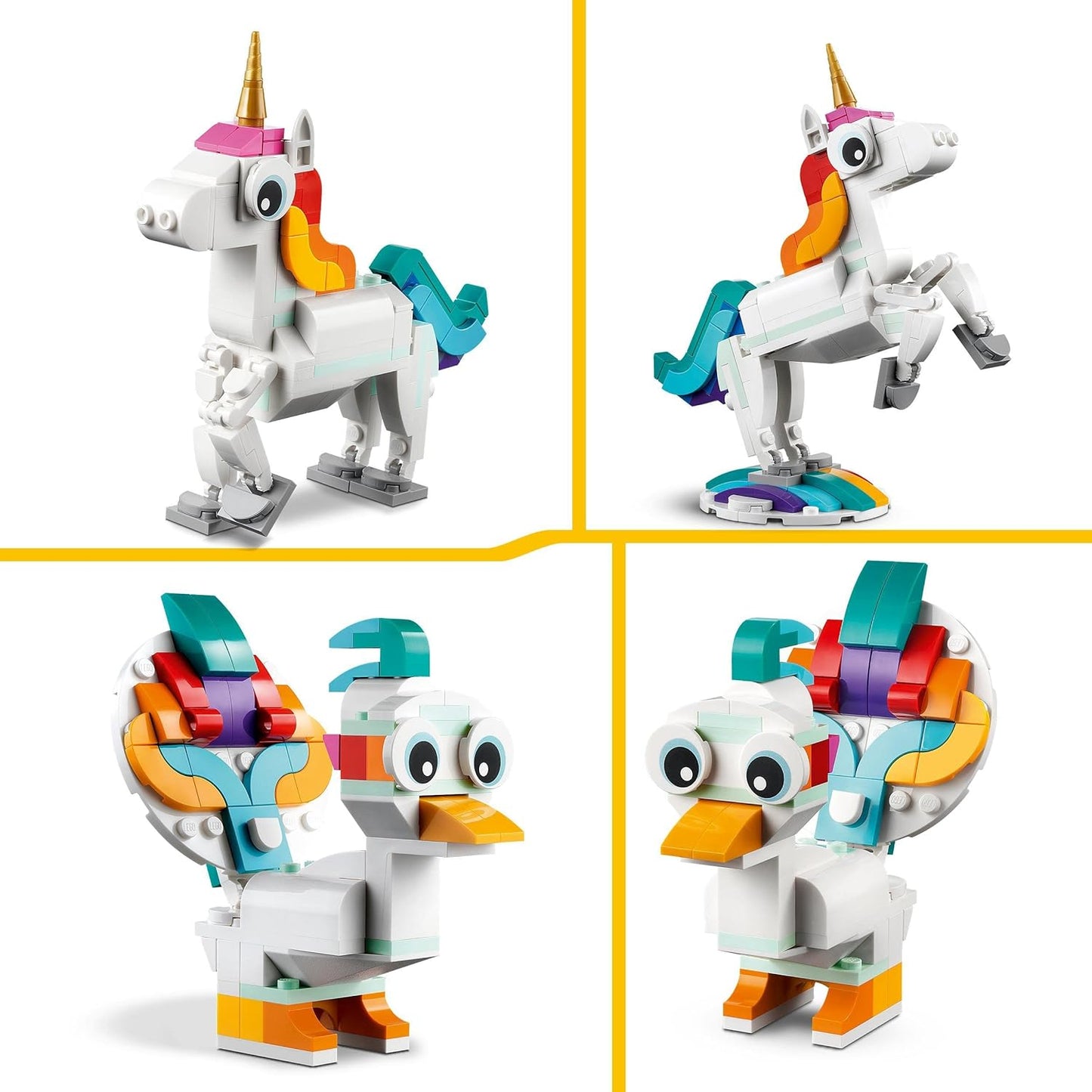 LEGO 31140 Creator 3-in-1 Magic Unicorn Toy, Seahorse, Peacock, Rainbow Unicorn Animal Figures, Gift for Girls and Boys, Buildable Toy