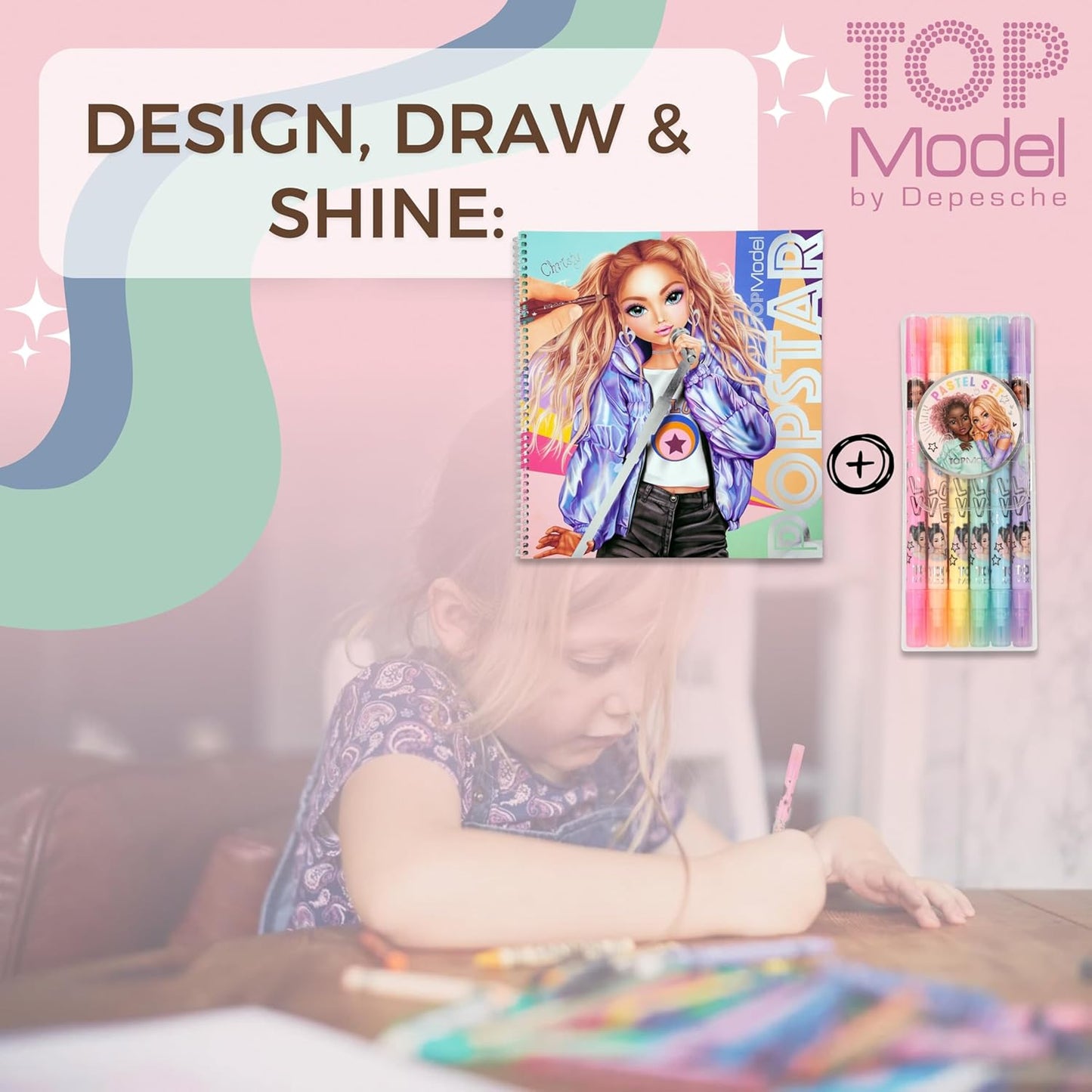 Depesche TOPModel Pastel Set & Colouring Book Popstar - Pastel Colours and Stage Magic Combined!