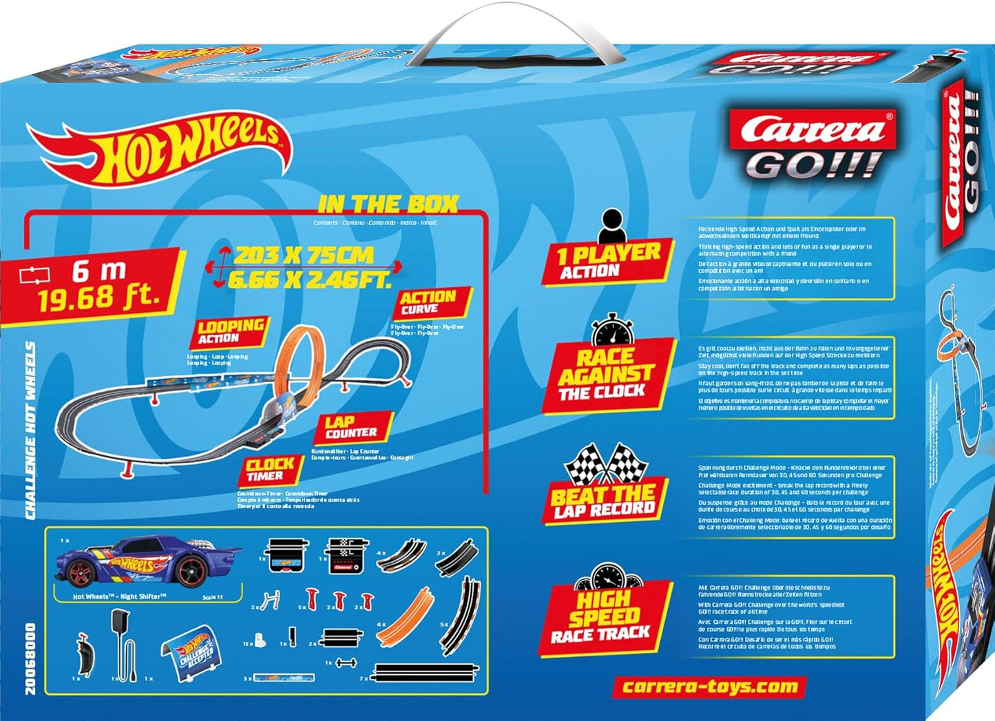 Carrera - 20068000 GO!!! Challenge Hot Wheels Race Track Set I Racetracks & Licensed Slot Cars | Up to 1 Player | For Children from 6 Years & Adults I Scale 1:43 in Hotwheels Design