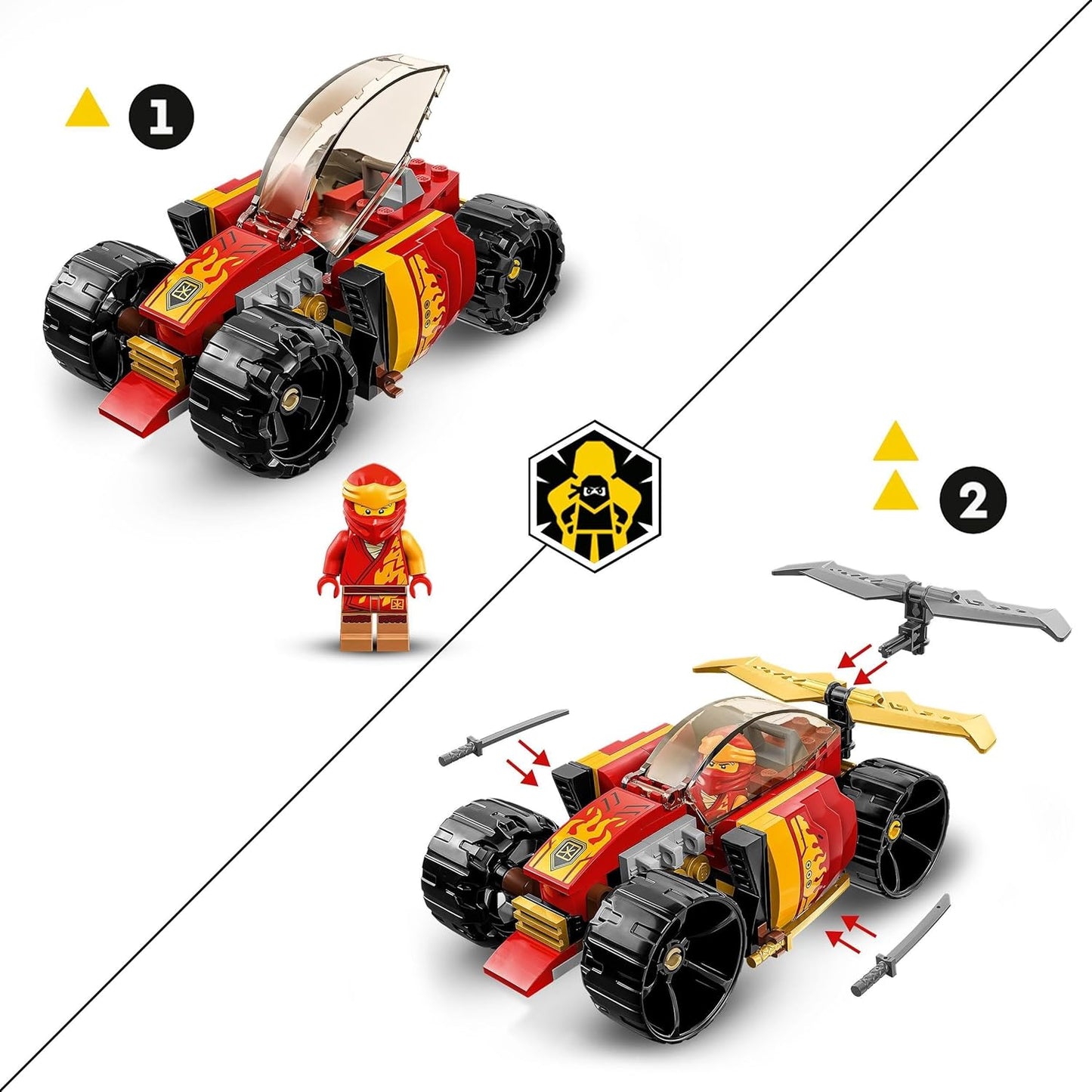 Lego 71780 Ninjago Kais Ninja Racing Car EVO 2-in-1 Racing Car Toy for Off-Road Vehicle, Model Kit for Boys and Girls from 6 Years, Birthday Gift Idea