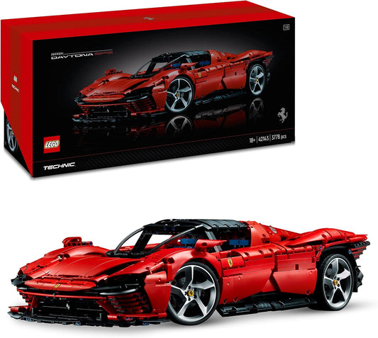 Lego 42143 Technic Ferrari Daytona SP3 1:8 scale model car kit, red super sports car, extended car model collectible, Ultimate Car Concept