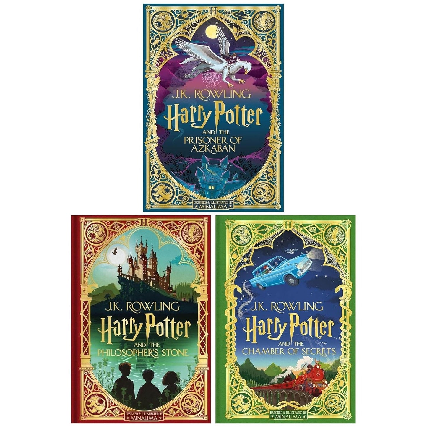 Harry Potter MinaLima Edition 3 Books Collection Set (Harry Potter and the Philosopher’s Stone, Harry Potter and the Chamber of Secrets & Harry Potter and the Prisoner of Azkaban)