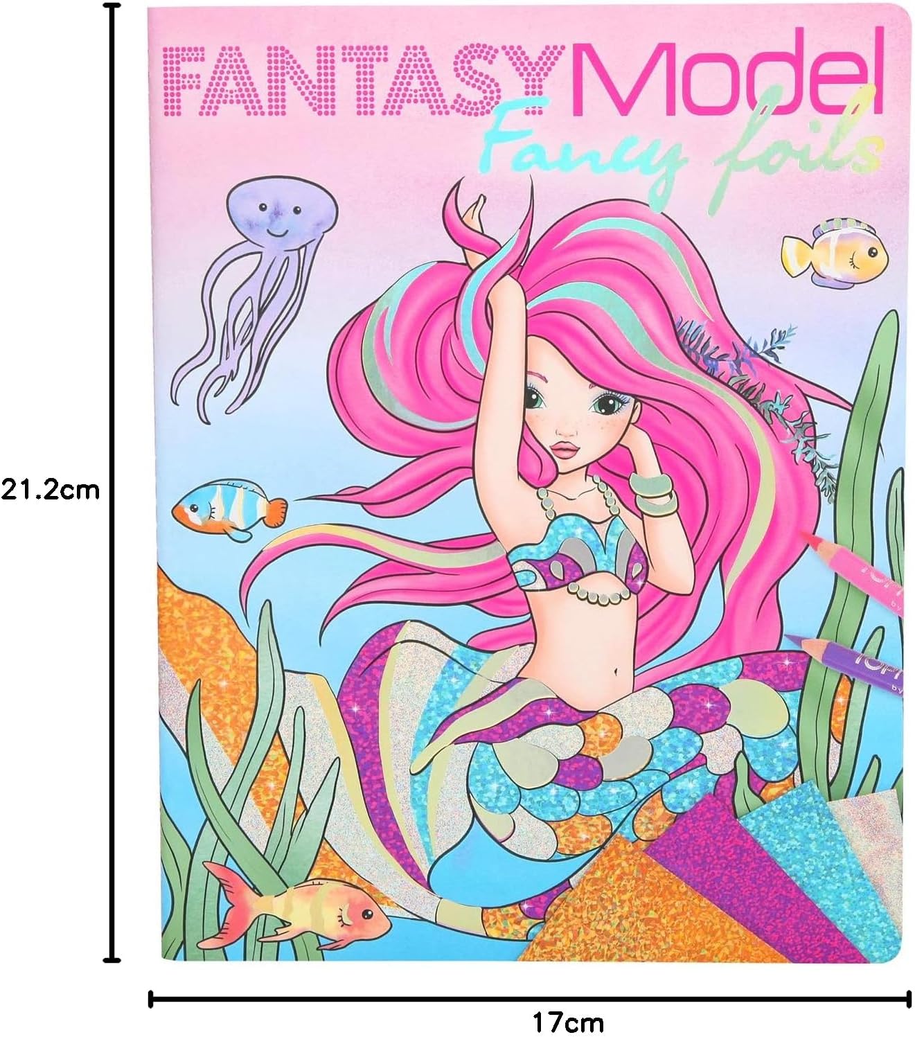 Depesche 10351 TOPModel Fantasy - Malbuch Fancy Foils, Kreativ-Buch mit Glitzerfolien und Sticker, ca. 17 x 21,2 cm