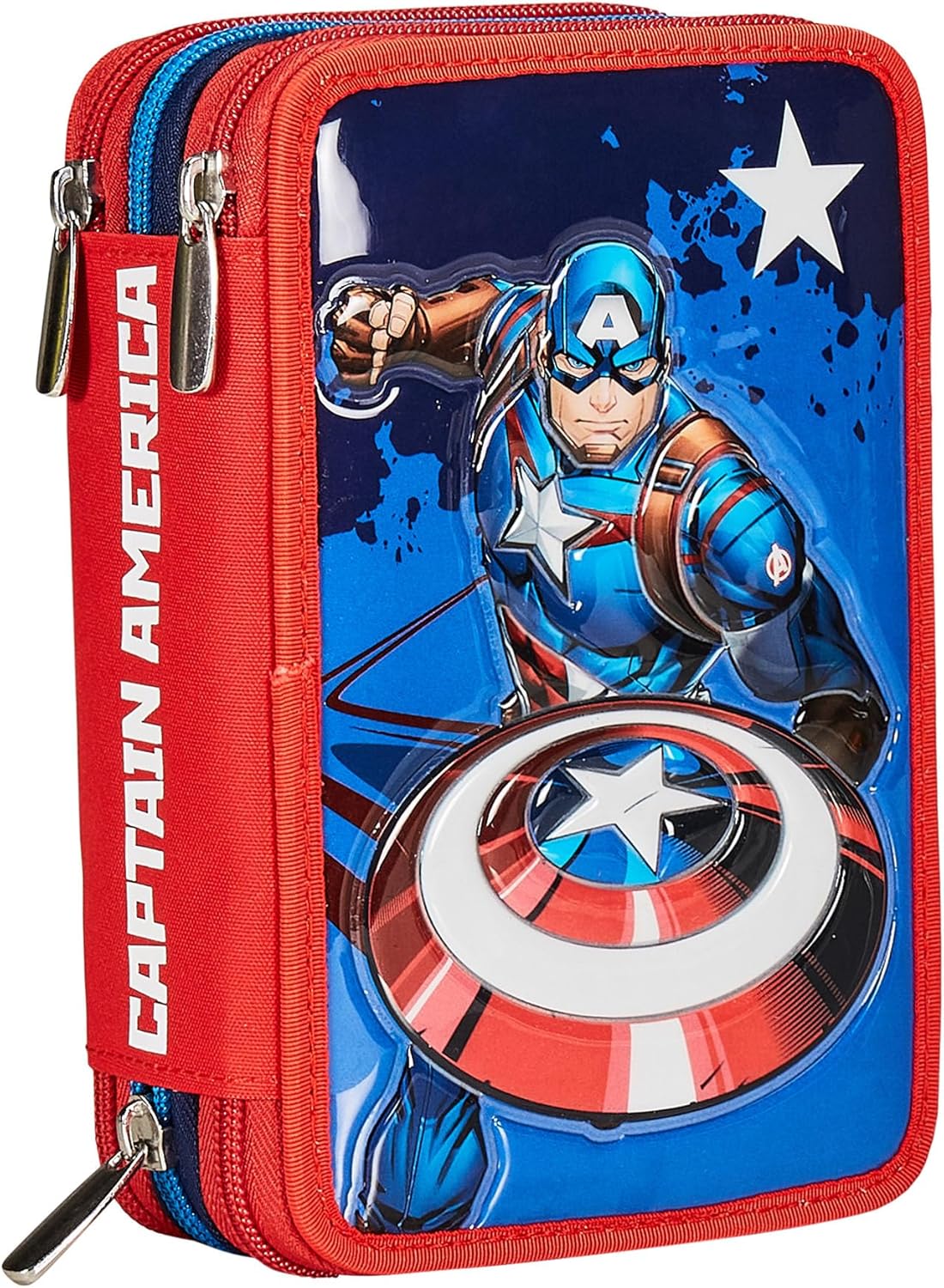 SEVEN Disney Captain America School Pencil Case with 3 Compartments - Legend Avange, Blue Red - Multiple Compartments with Pencils, Pens and Paints, Accessories Backpack, multicoloured, Modern