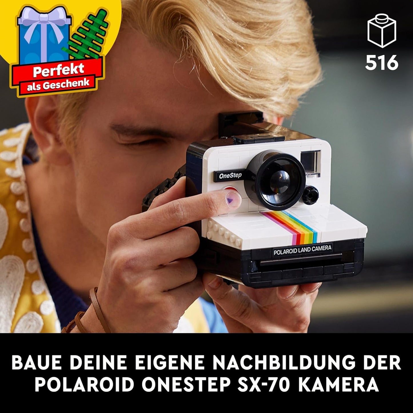 LEGO Ideas Polaroid OneStep SX-70 Camera Set for Adults, Collectible with Authentic Details, Creative Activity, Photography Gifts for Men, Women, Him, Her & Teens 21345