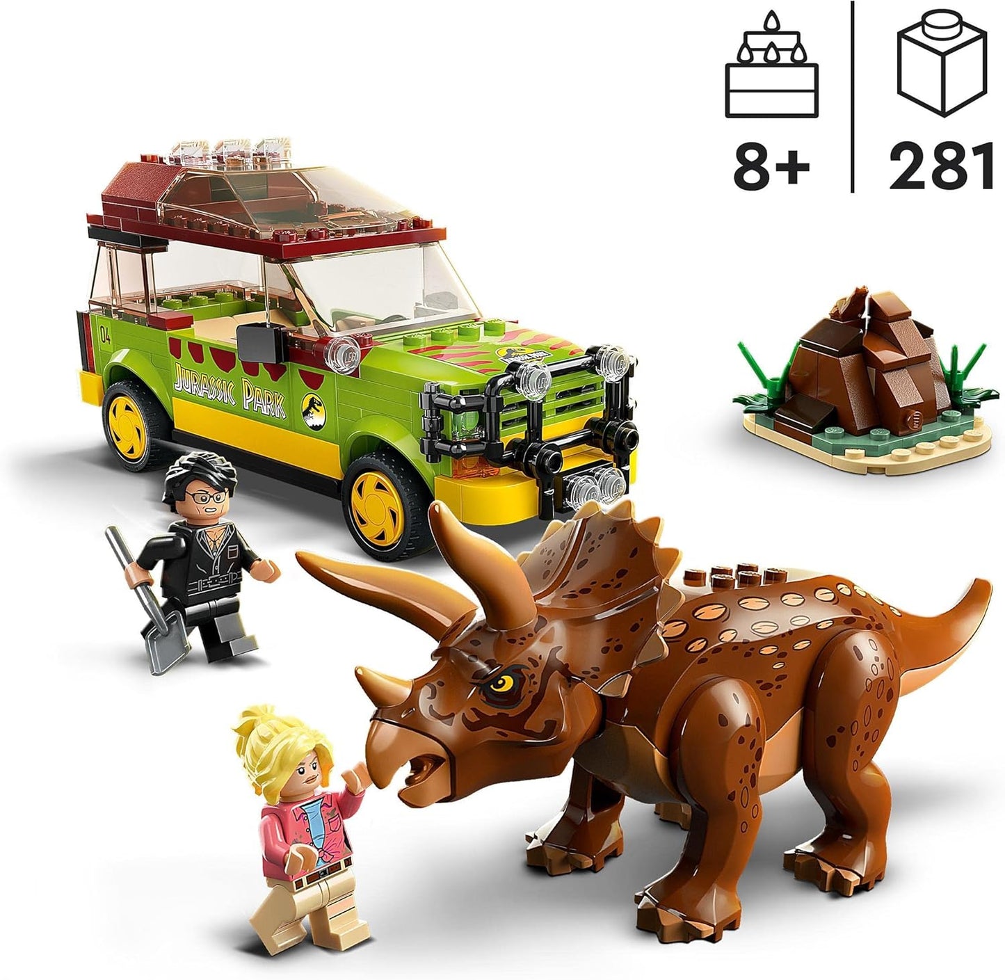 LEGO 76959 Jurassic Park Triceratops-Forschung, Dinosaurier Spielzeug mit Figur und Auto zum Sammeln zum 30. Jubiläum