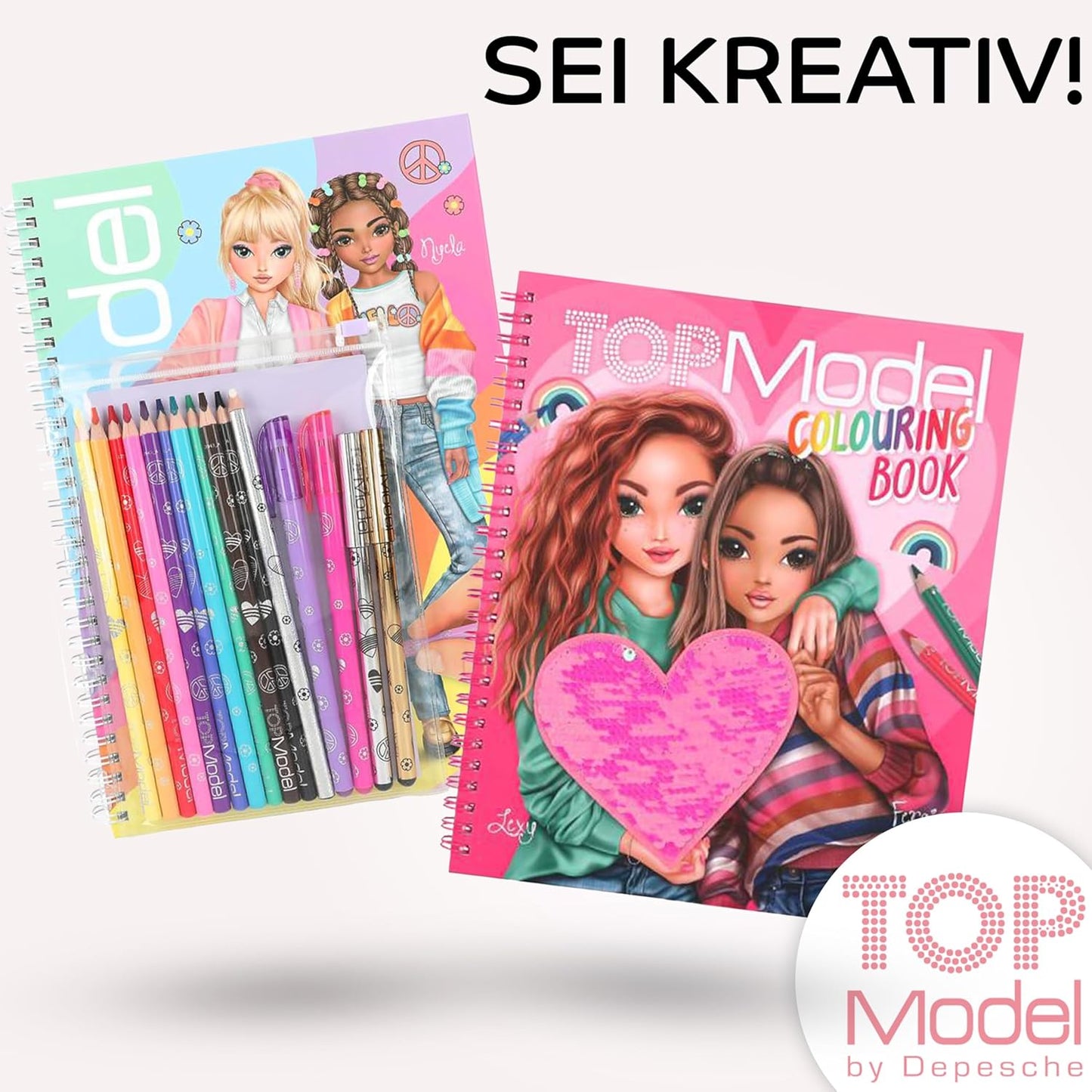 TOPModel Colouring Book Set & the TOPModel Colouring Book with Sequins: Creative Colouring Fun with Sparkling Highlights - Your Perfect Set for Colourful and Glittering Drawings